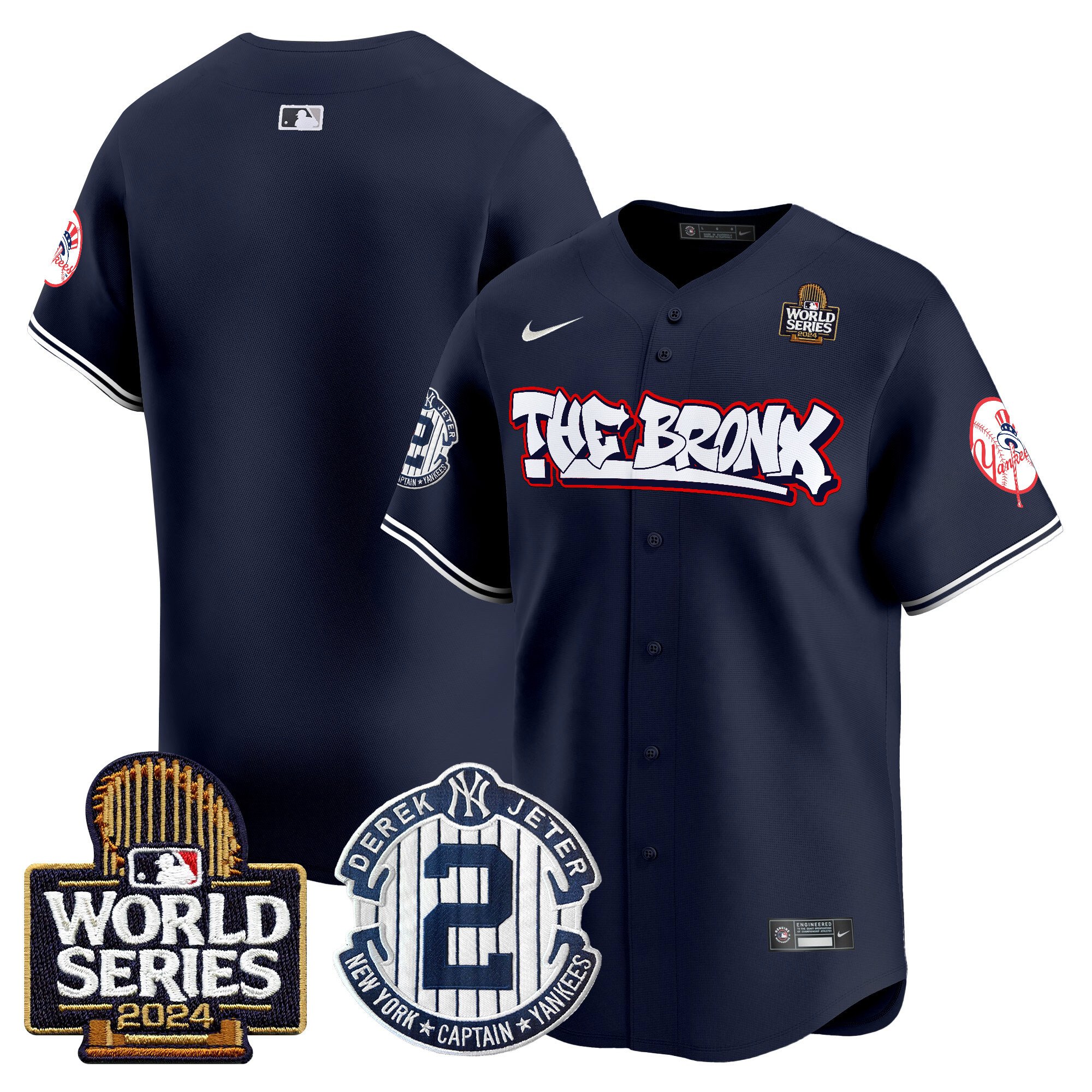 Men's Yankees The Bronx 2024 World Series Vapor Premier Limited Jersey V2 - All Stitched