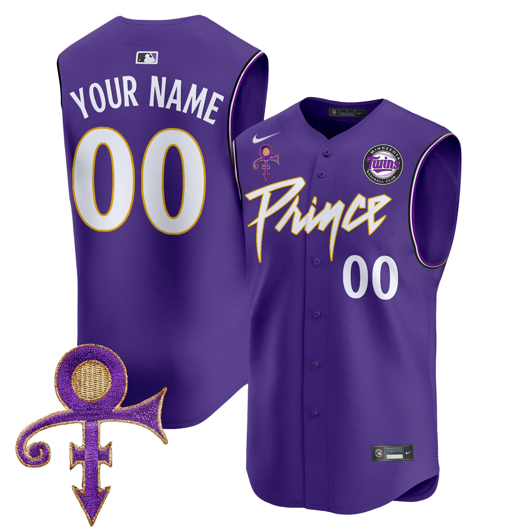 Minnesota Twins Prince Patch Vapor Premier Sleeveless Custom Jersey - All Stitched