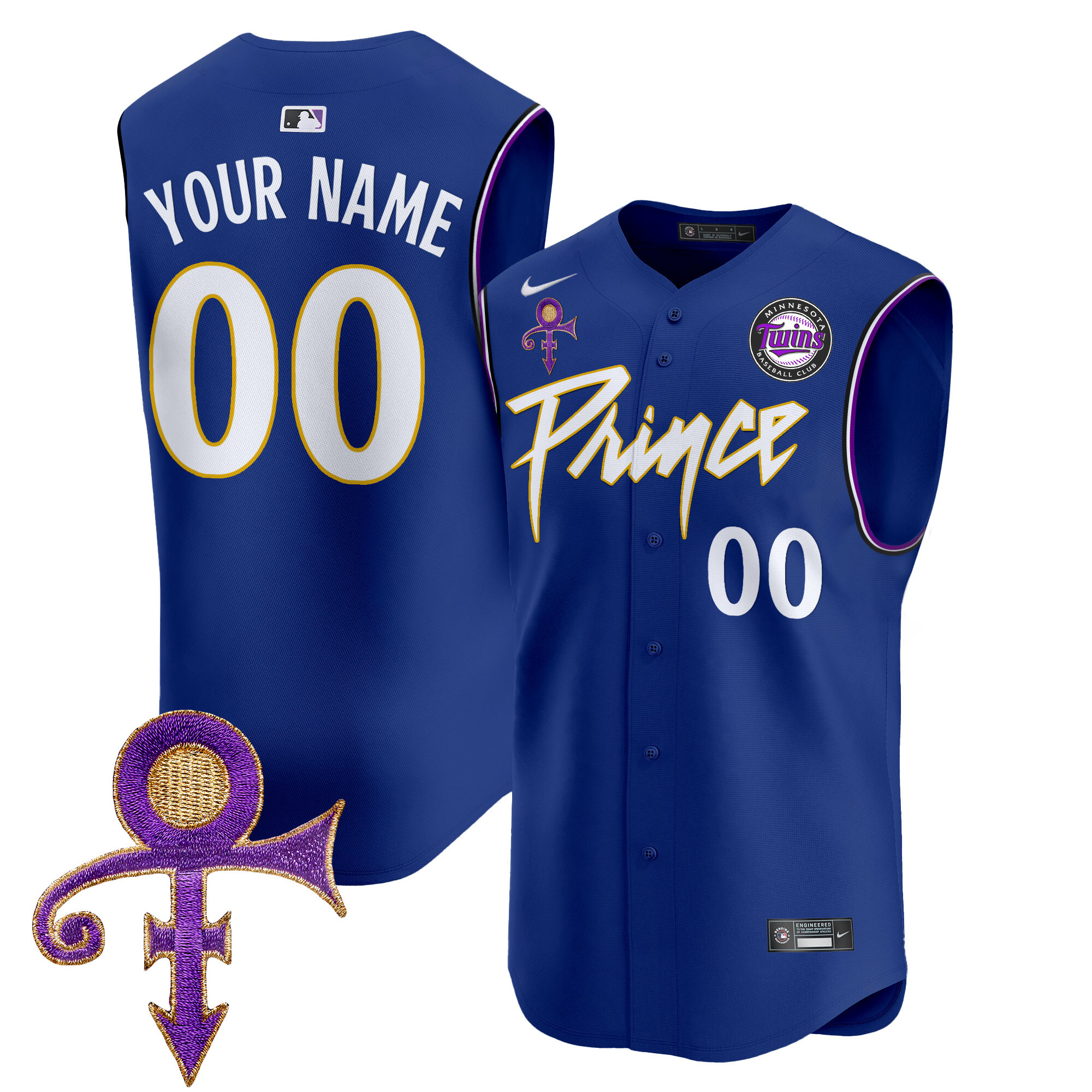 Minnesota Twins Prince Patch Vapor Premier Sleeveless Custom Jersey - All Stitched