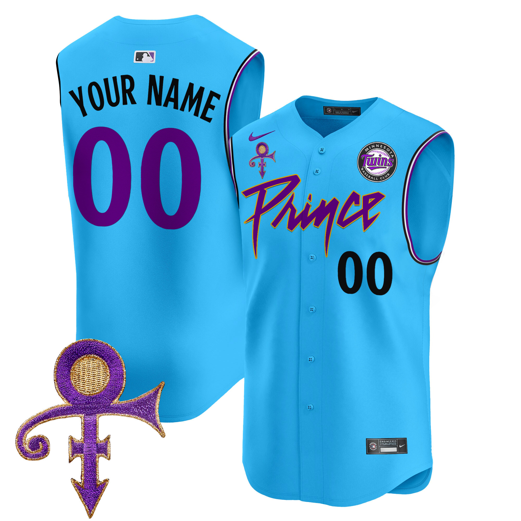 Minnesota Twins Prince Patch Vapor Premier Sleeveless Custom Jersey - All Stitched