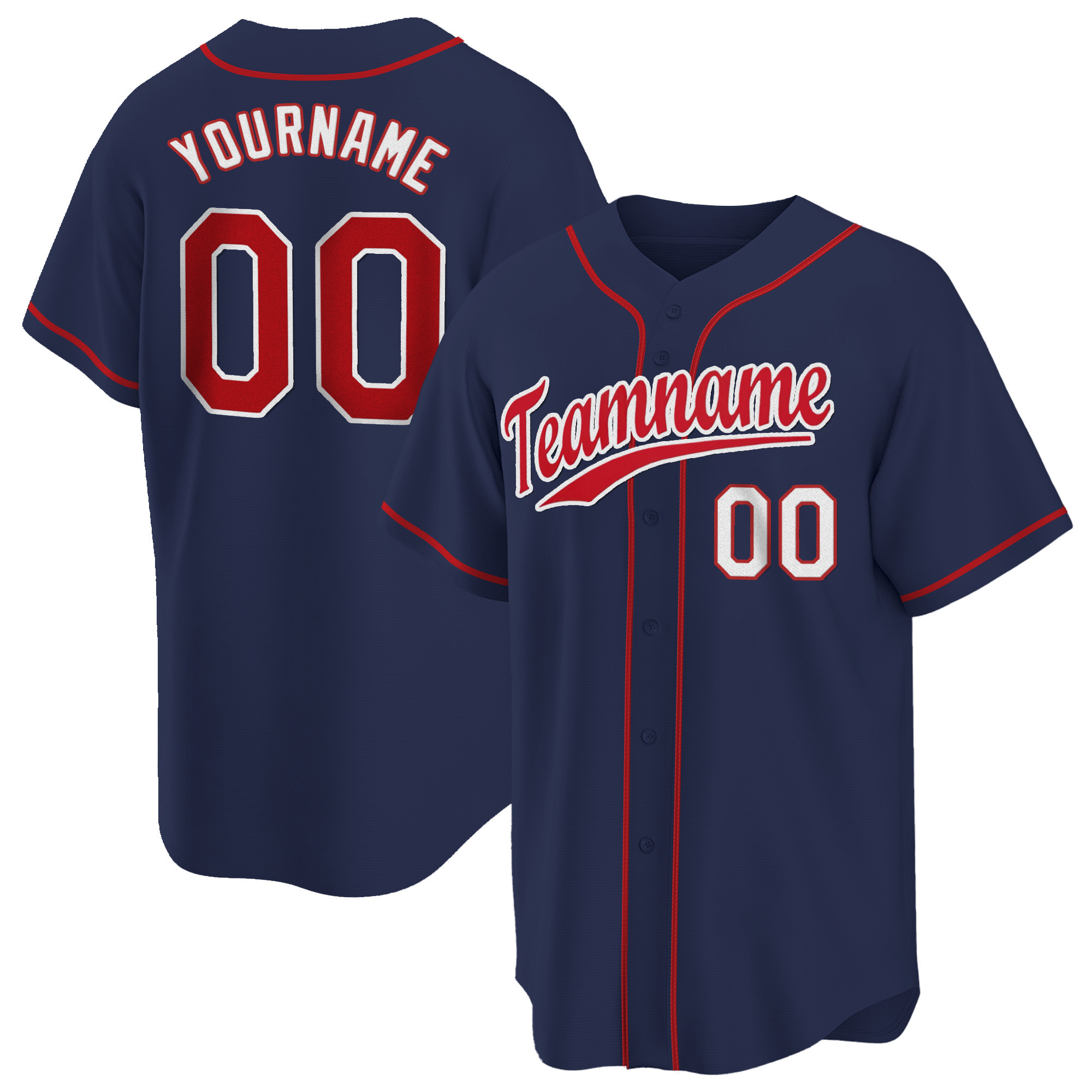 Navy Red-White Custom Baseball Jersey