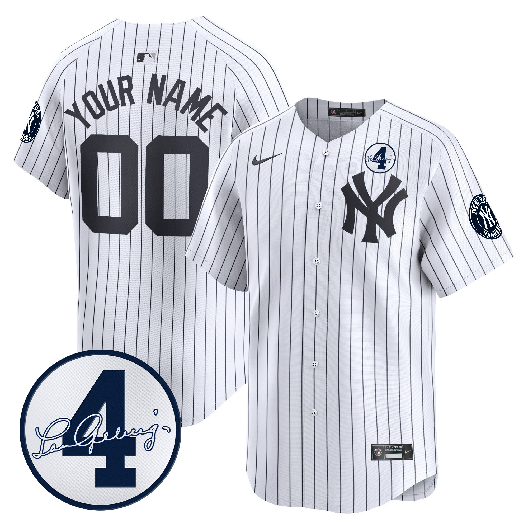 New York Yankees Lou Gehrig Patch Vapor Premier Limited Custom Jersey - All Stitched