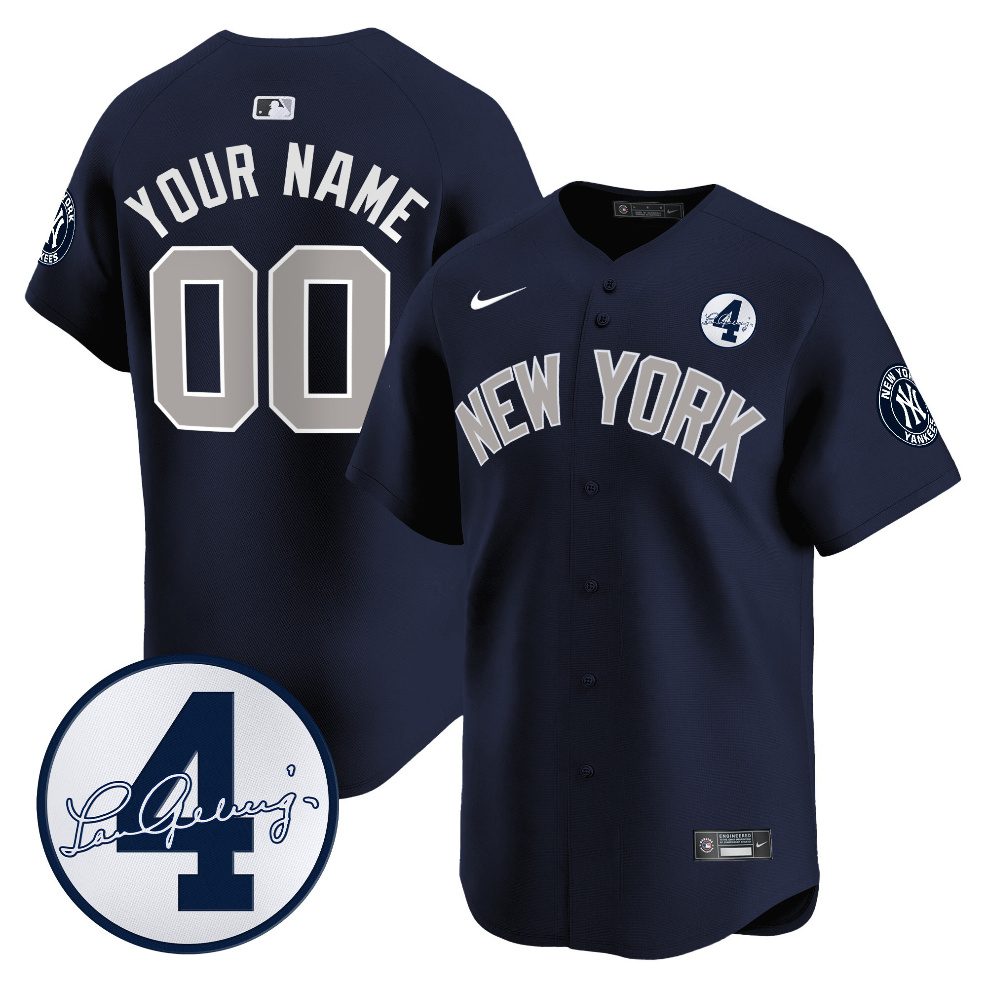 New York Yankees Lou Gehrig Patch Vapor Premier Limited Custom Jersey - All Stitched