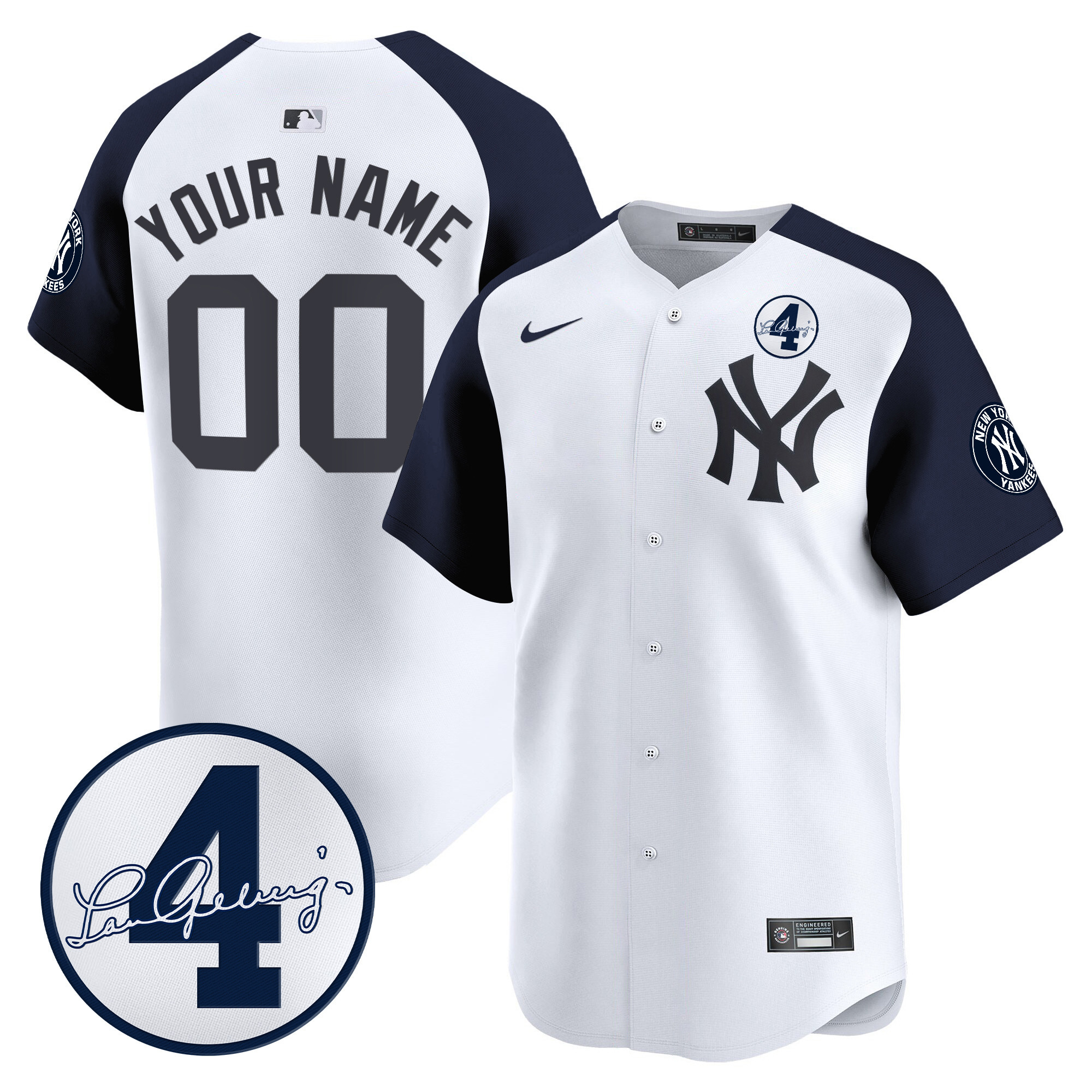 New York Yankees Lou Gehrig Patch Vapor Premier Limited Custom Jersey - All Stitched