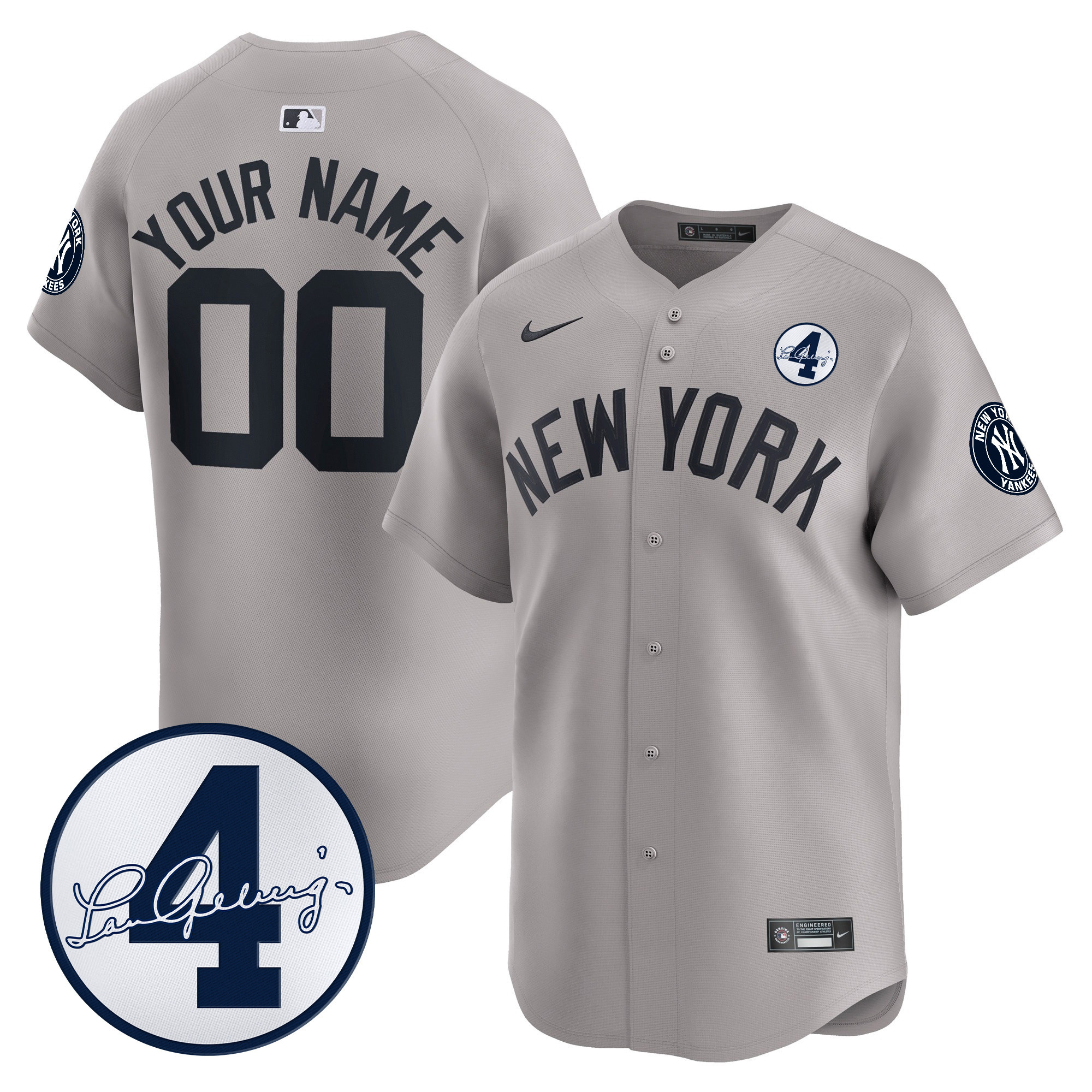 New York Yankees Lou Gehrig Patch Vapor Premier Limited Custom Jersey - All Stitched