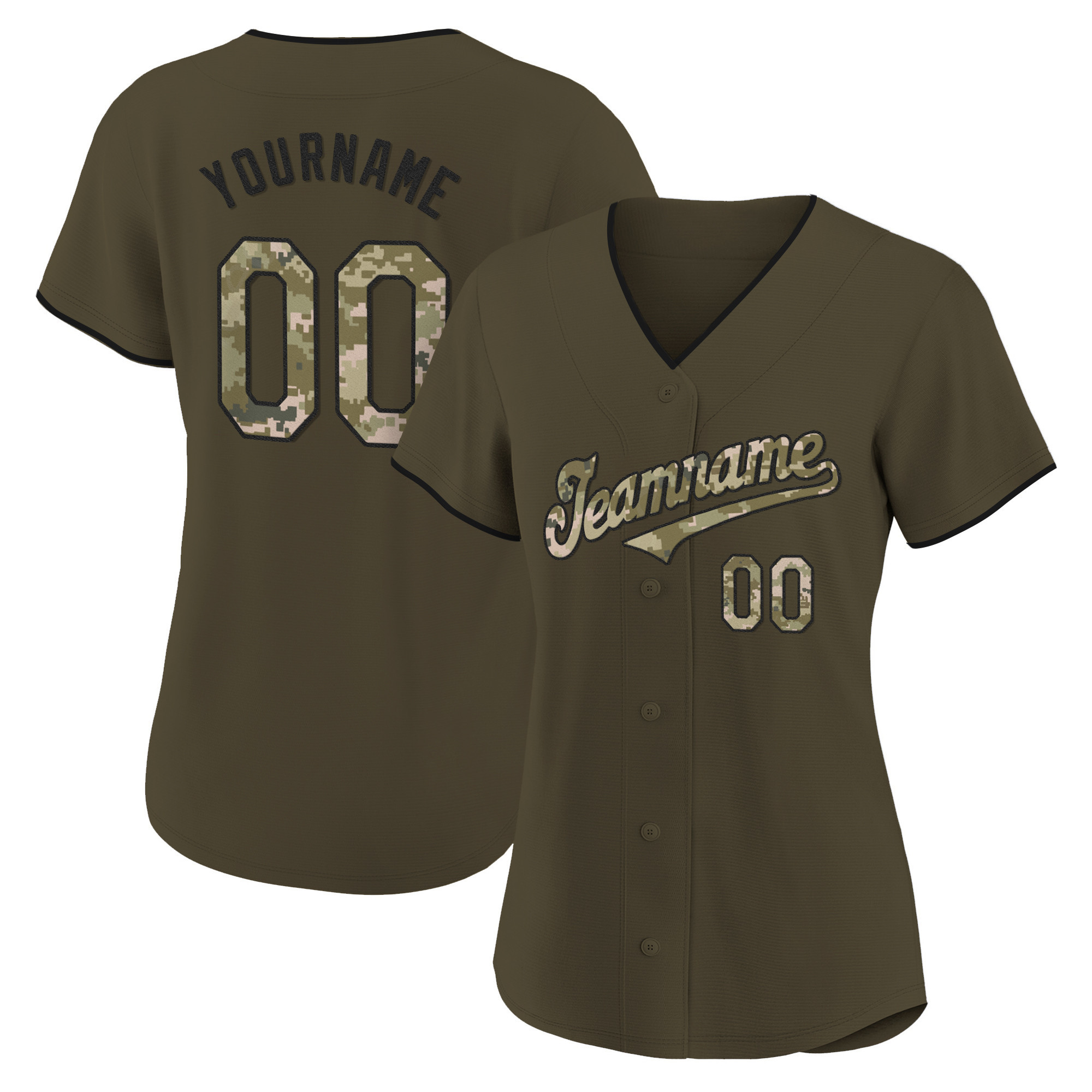 Olive Camo - Black Salute To Service Custom Baseball Jersey