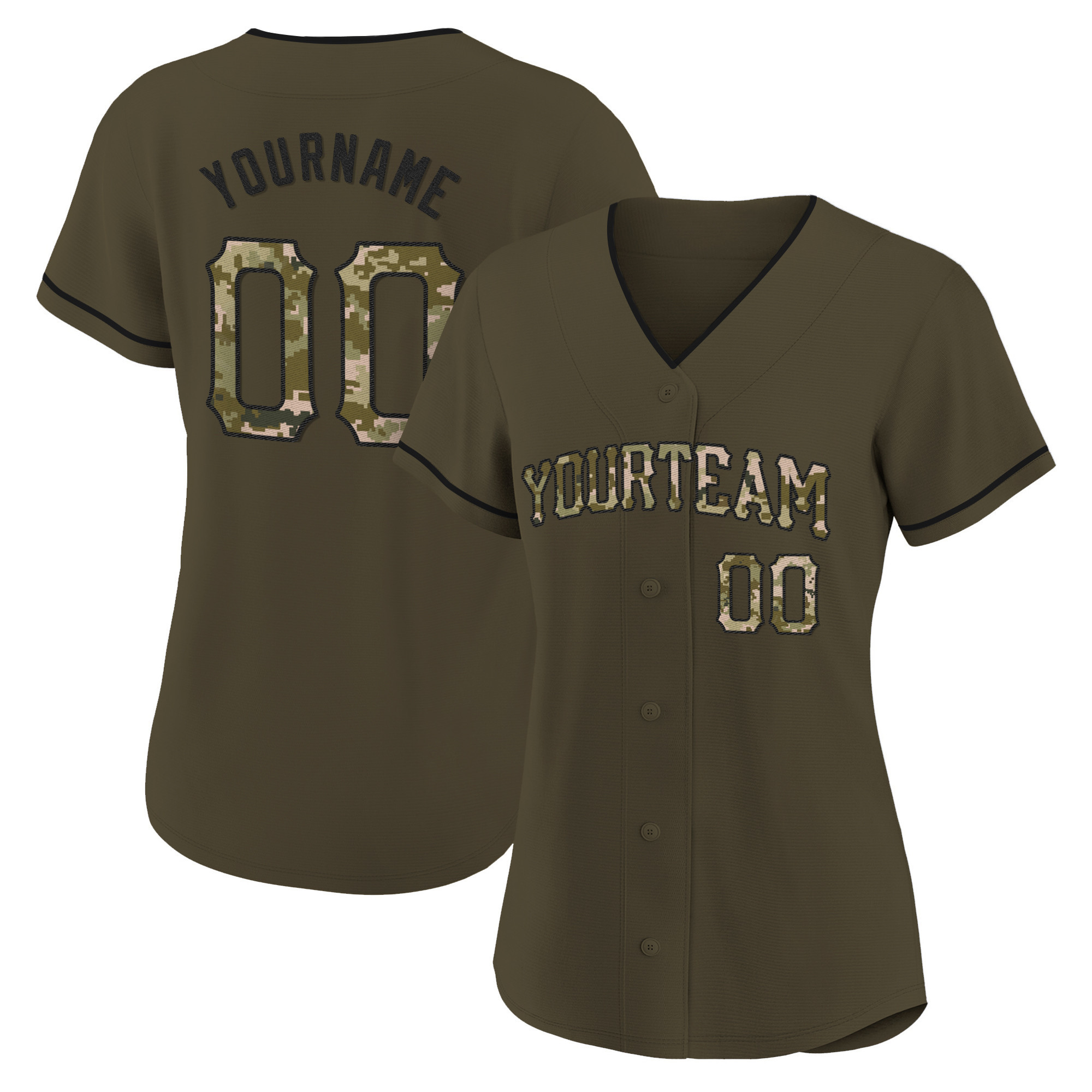 Olive Camo - Black Salute To Service Custom Baseball Jersey