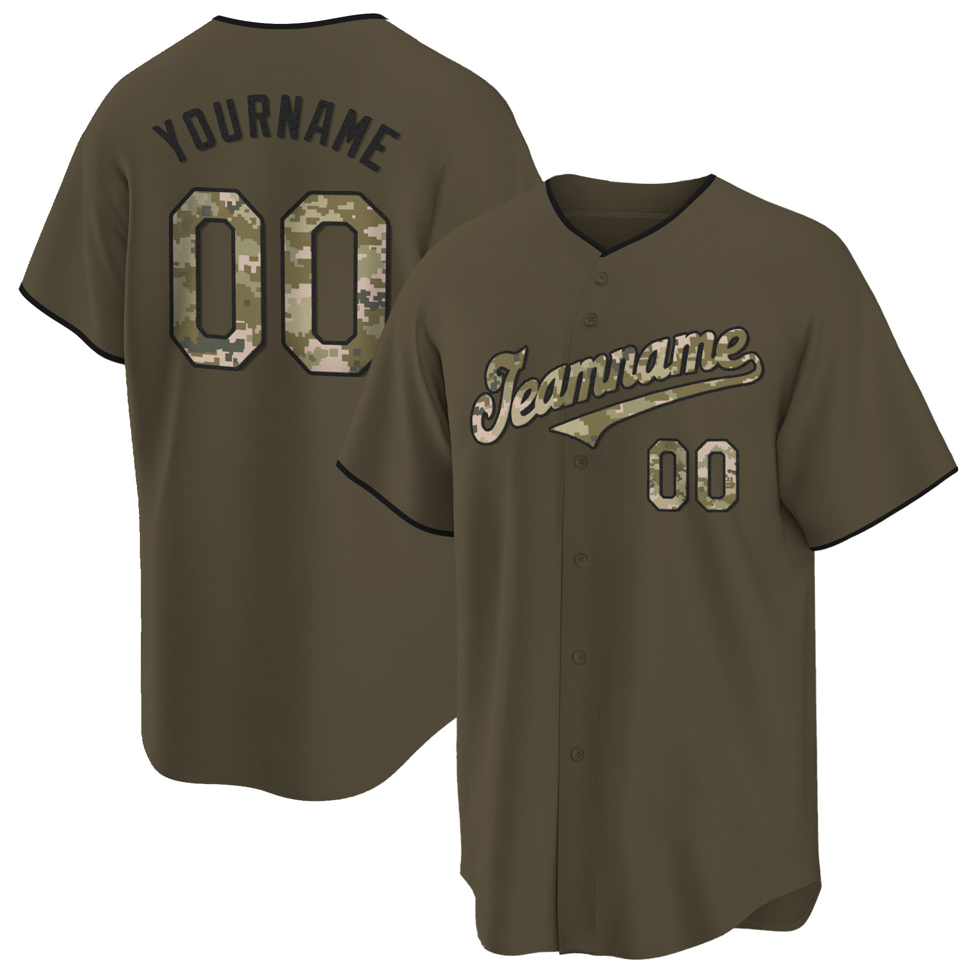 Olive Camo - Black Salute To Service Custom Baseball Jersey