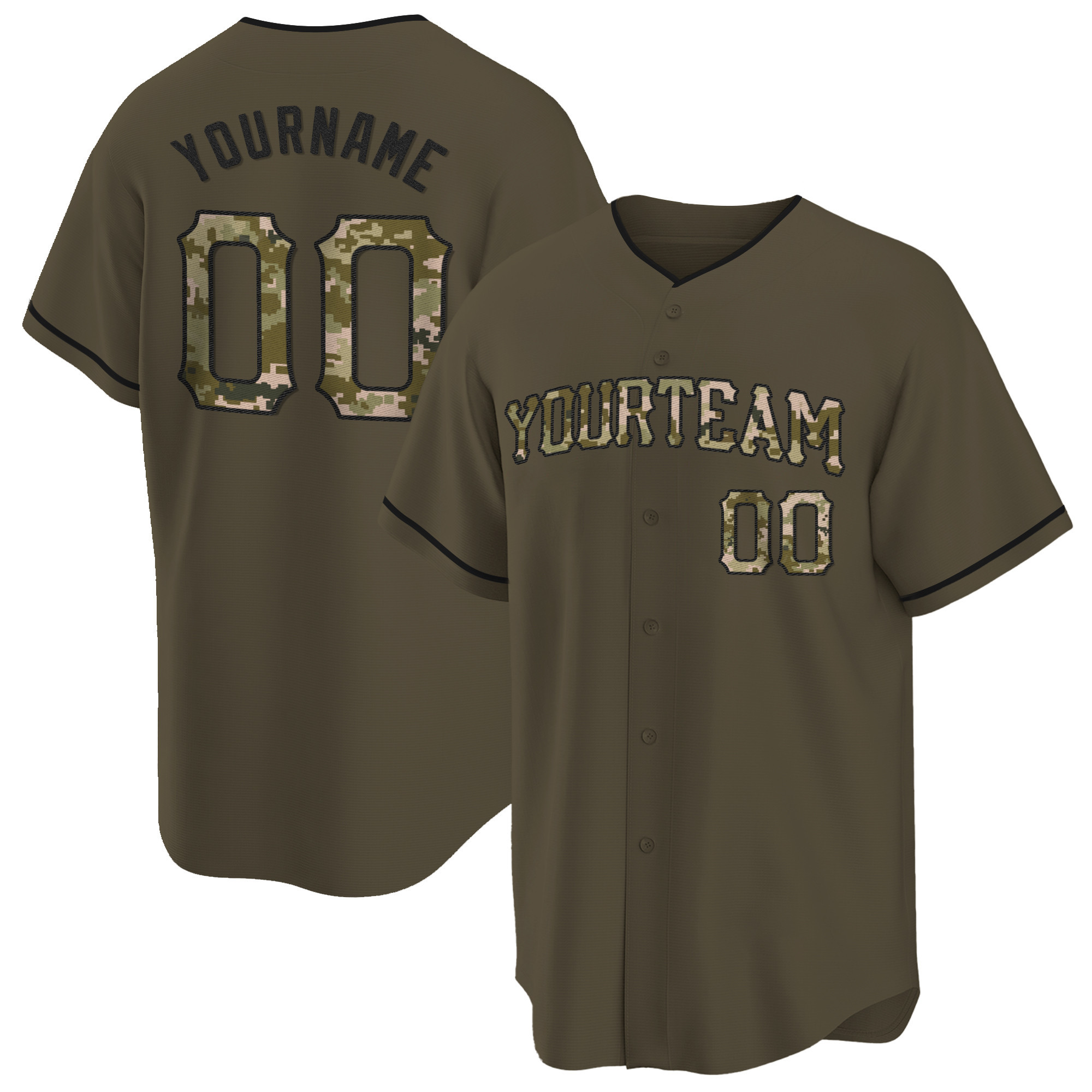 Olive Camo - Black Salute To Service Custom Baseball Jersey