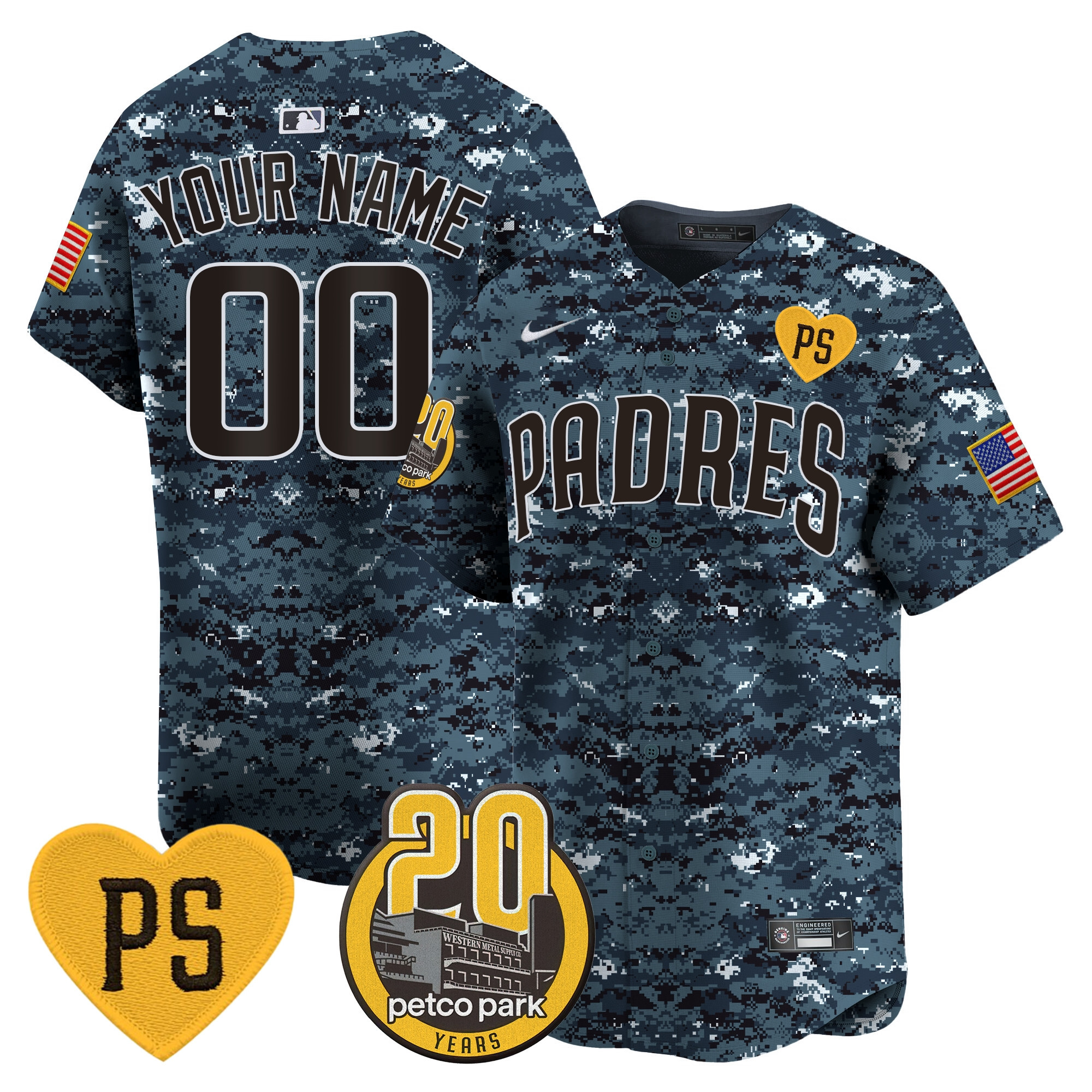 Padres “For Peter” & Petco Park 20th Patch USMC Vapor Premier Limited Custom Jersey – All Stitched