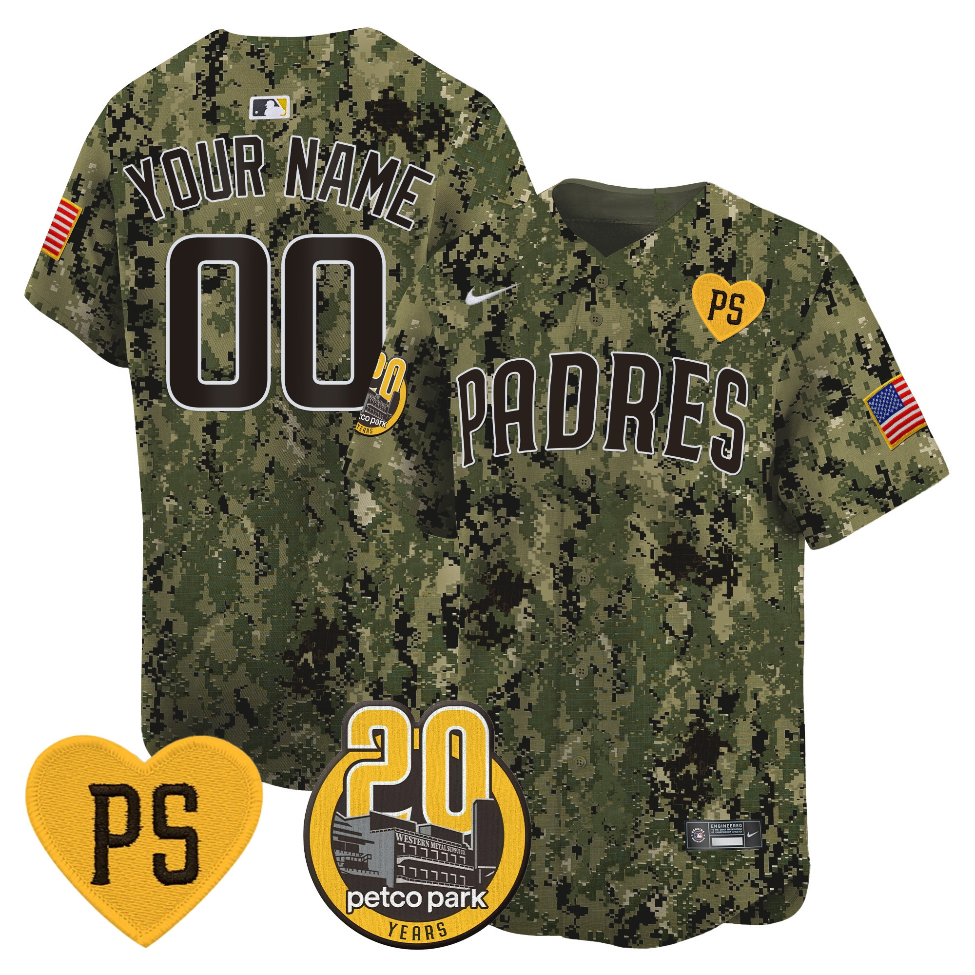 Padres “For Peter” & Petco Park 20th Patch USMC Vapor Premier Limited Custom Jersey – All Stitched