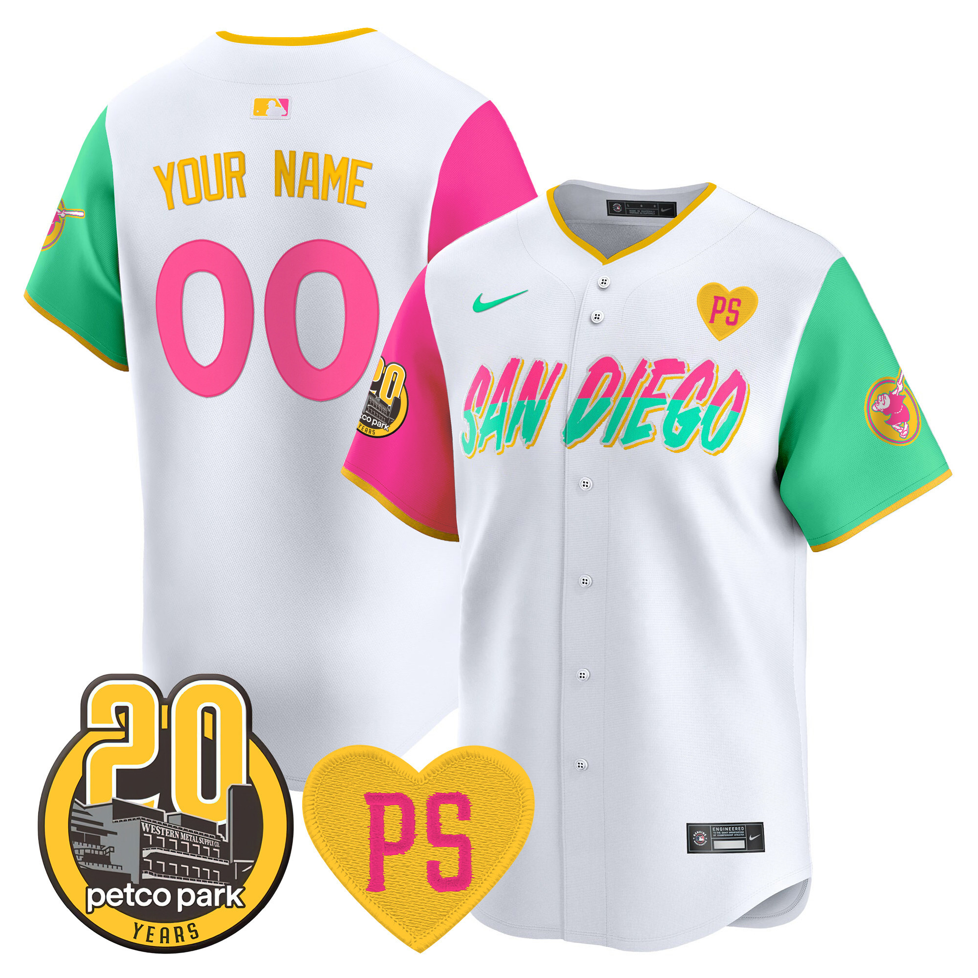 Padres “For Peter” & Petco Park 20th Patch Vapor Premier Limited Custom Jersey - All Stitched