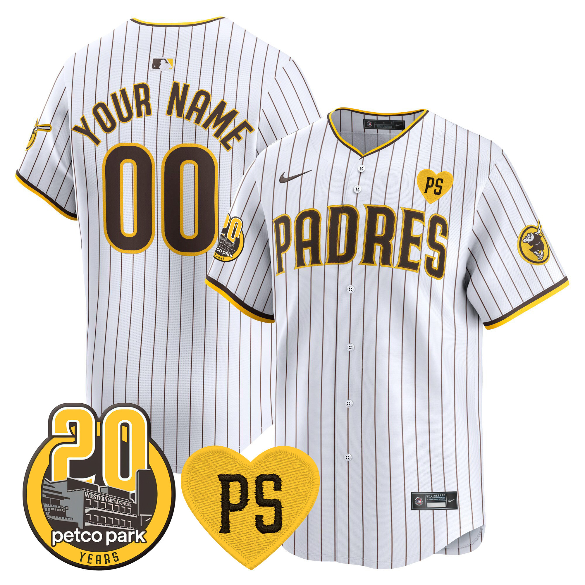Padres “For Peter” & Petco Park 20th Patch Vapor Premier Limited Custom Jersey - All Stitched