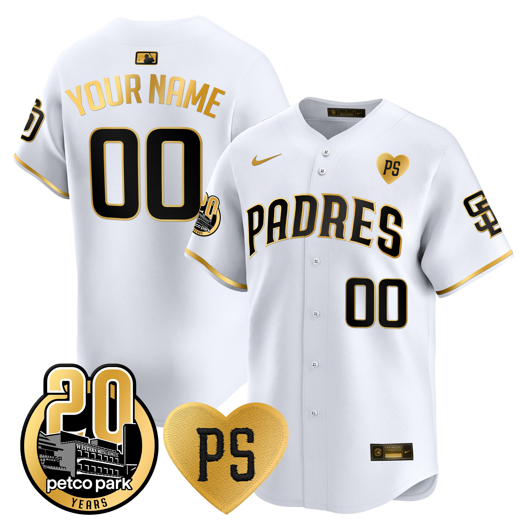 Padres “For Peter” & Petco Park 20th Patch Vapor Premier Limited Custom Jersey - All Stitched