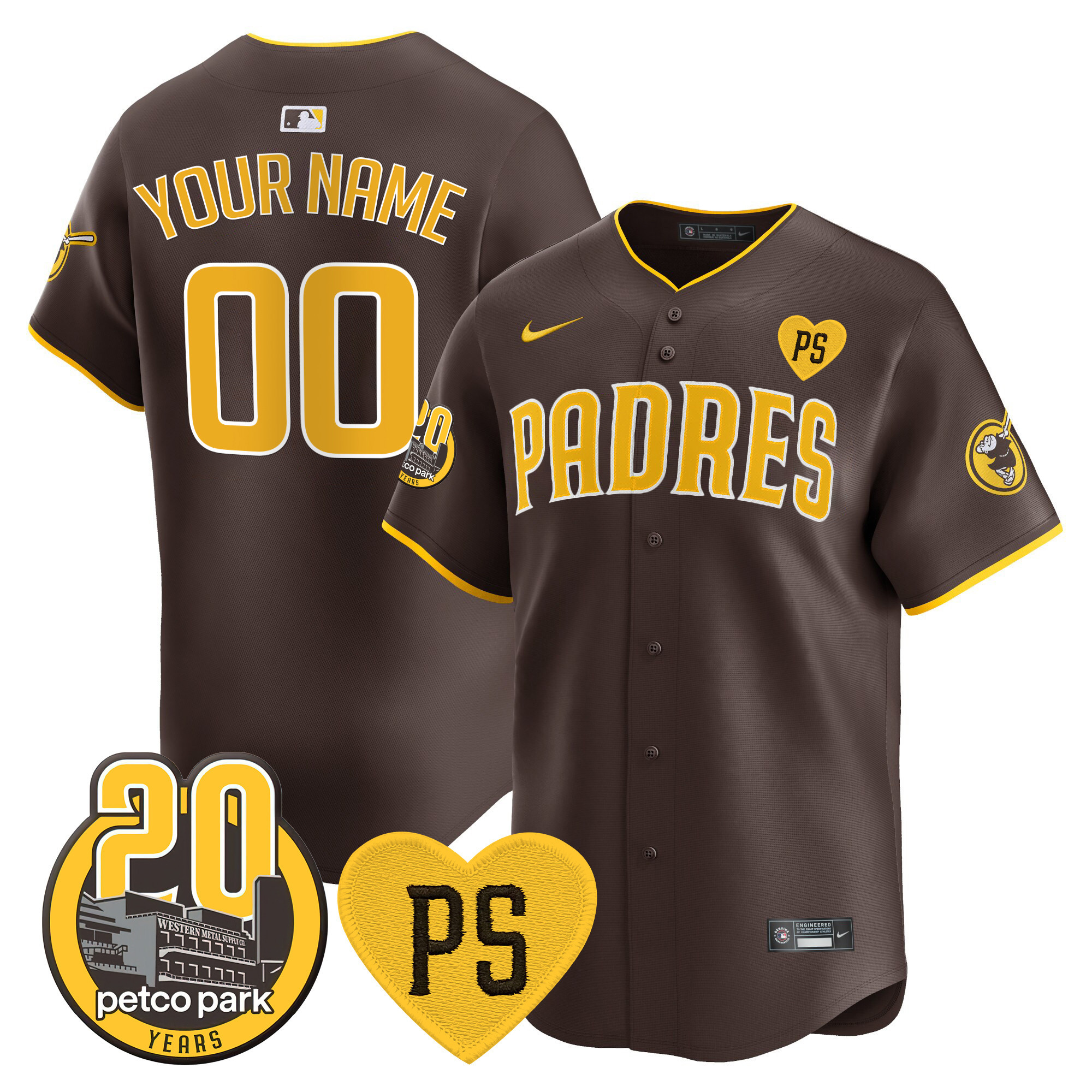 Padres “For Peter” & Petco Park 20th Patch Vapor Premier Limited Custom Jersey - All Stitched