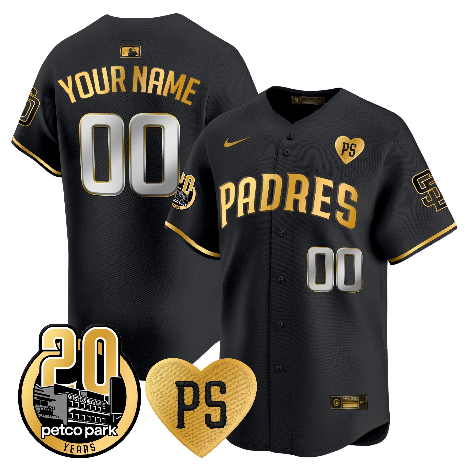 Padres “For Peter” & Petco Park 20th Patch Vapor Premier Limited Custom Jersey - All Stitched