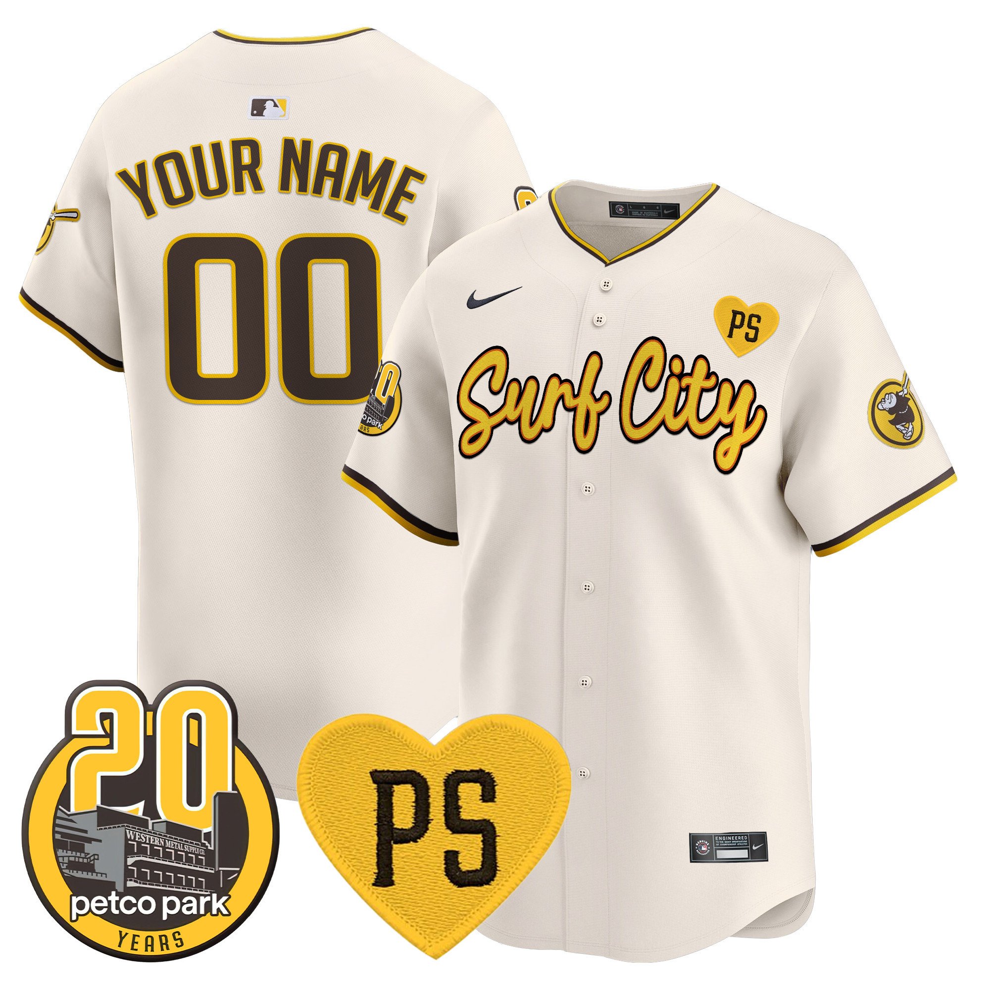 Padres “For Peter” & Petco Park 20th Patch Vapor Premier Limited Custom Jersey V3 - All Stitched