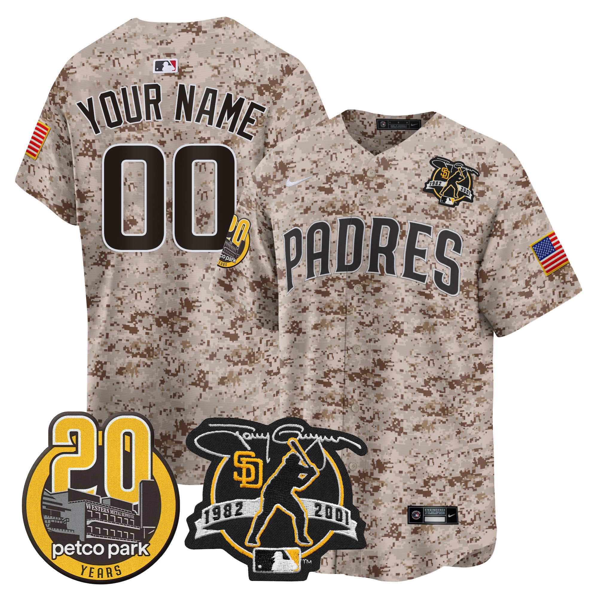 Padres Tony Gwynn & Petco Park 20th Patch USMC Vapor Premier Limited Custom Jersey – All Stitched