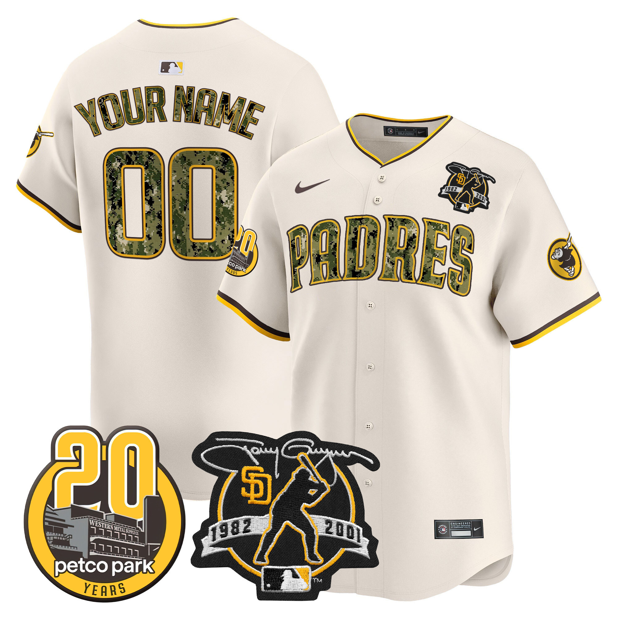 Padres Tony Gwynn & Petco Park 20th Patch USMC Vapor Premier Limited Custom Jersey V2 – All Stitched