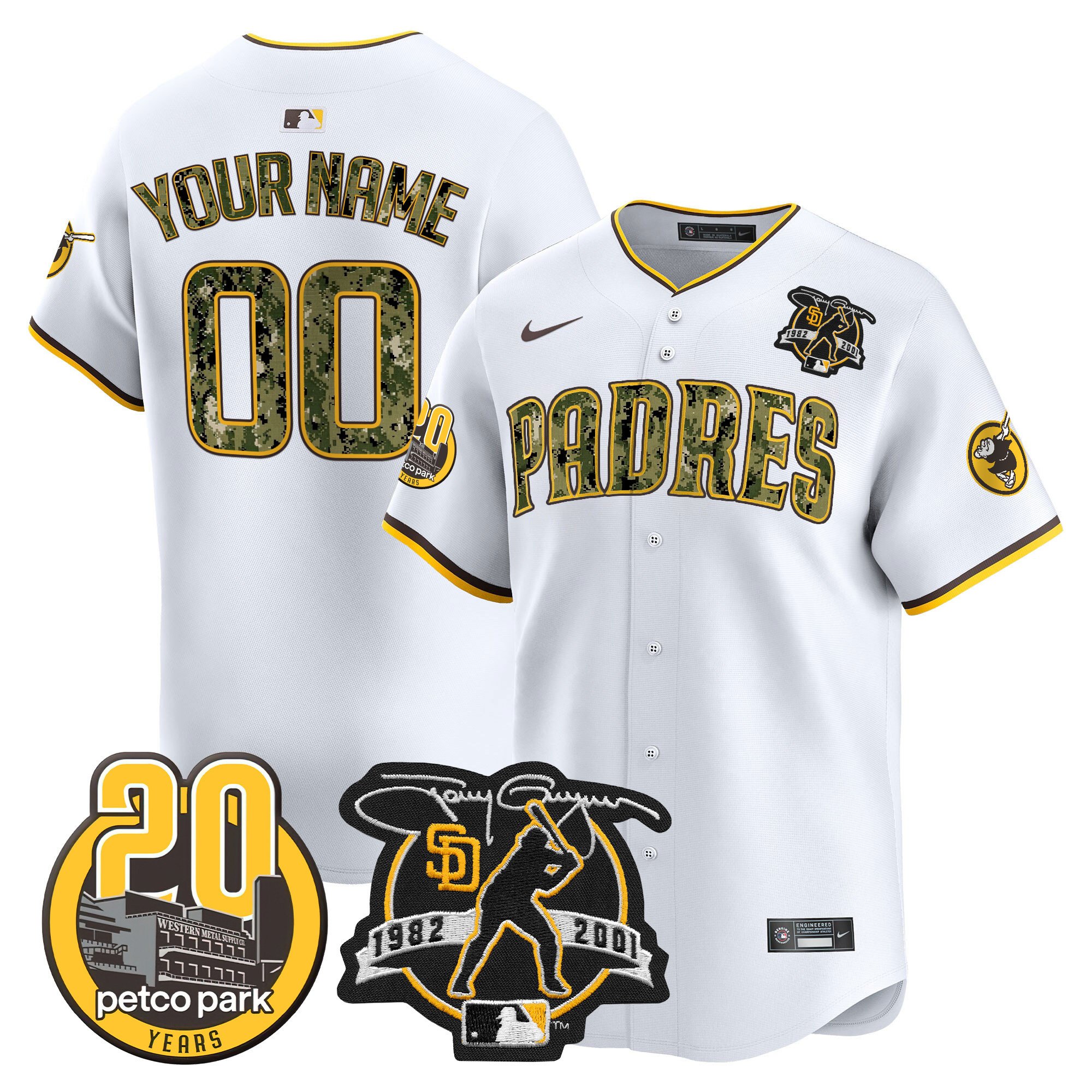 Padres Tony Gwynn & Petco Park 20th Patch USMC Vapor Premier Limited Custom Jersey V2 – All Stitched