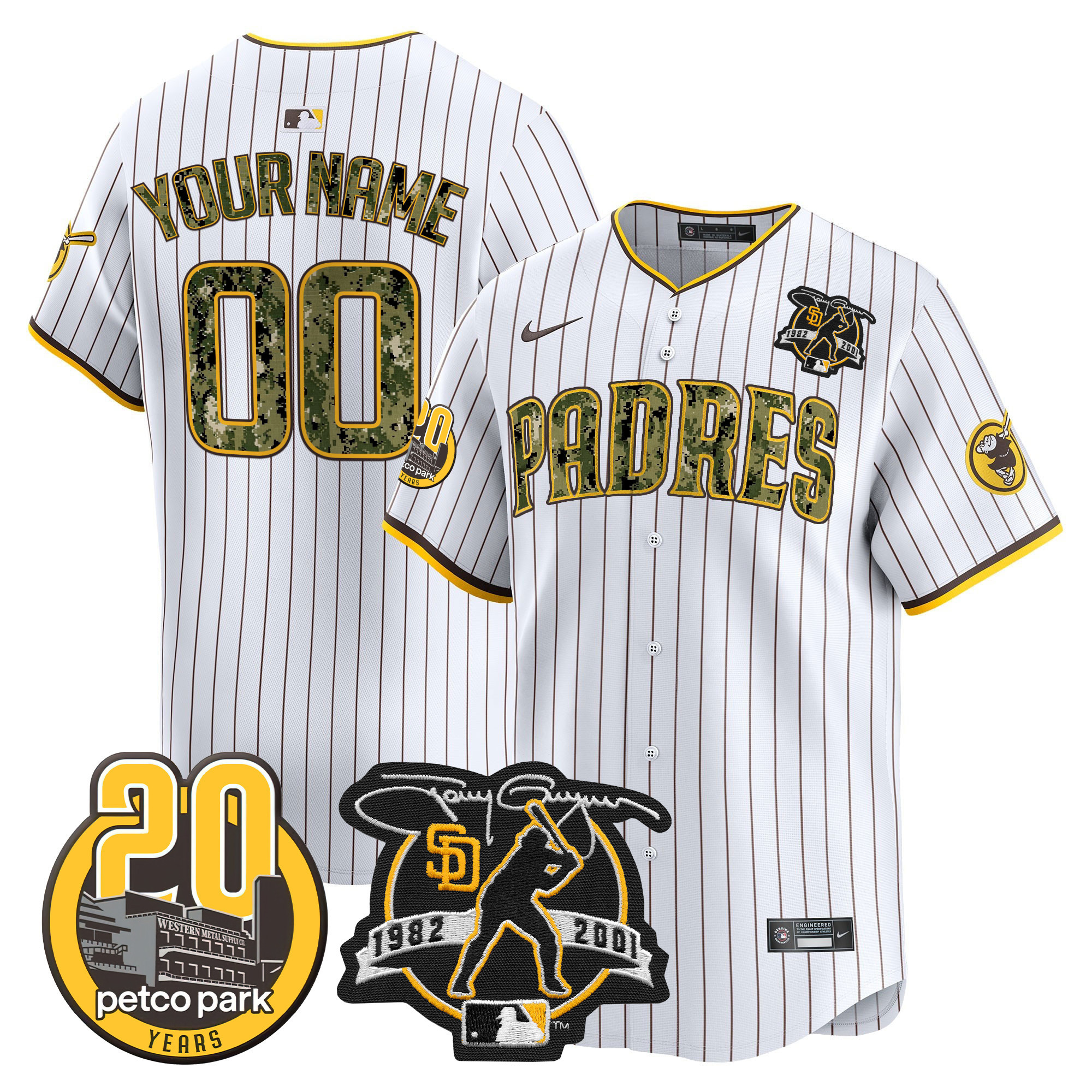 Padres Tony Gwynn & Petco Park 20th Patch USMC Vapor Premier Limited Custom Jersey V2 – All Stitched