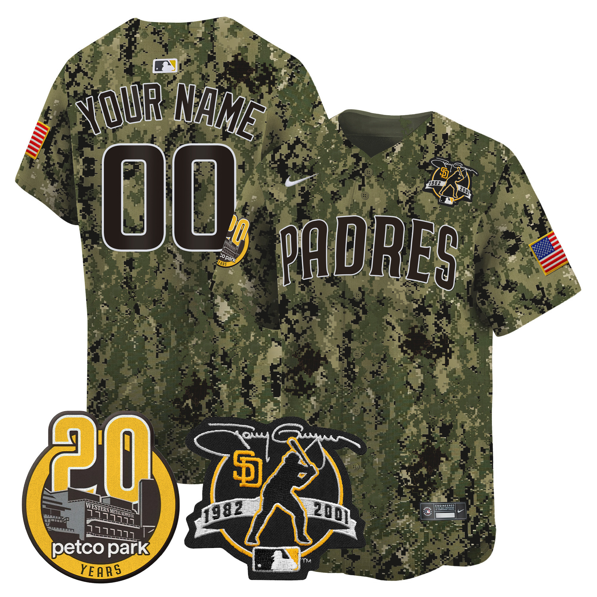 Padres Tony Gwynn & Petco Park 20th Patch USMC Vapor Premier Limited Custom Jersey V2 – All Stitched