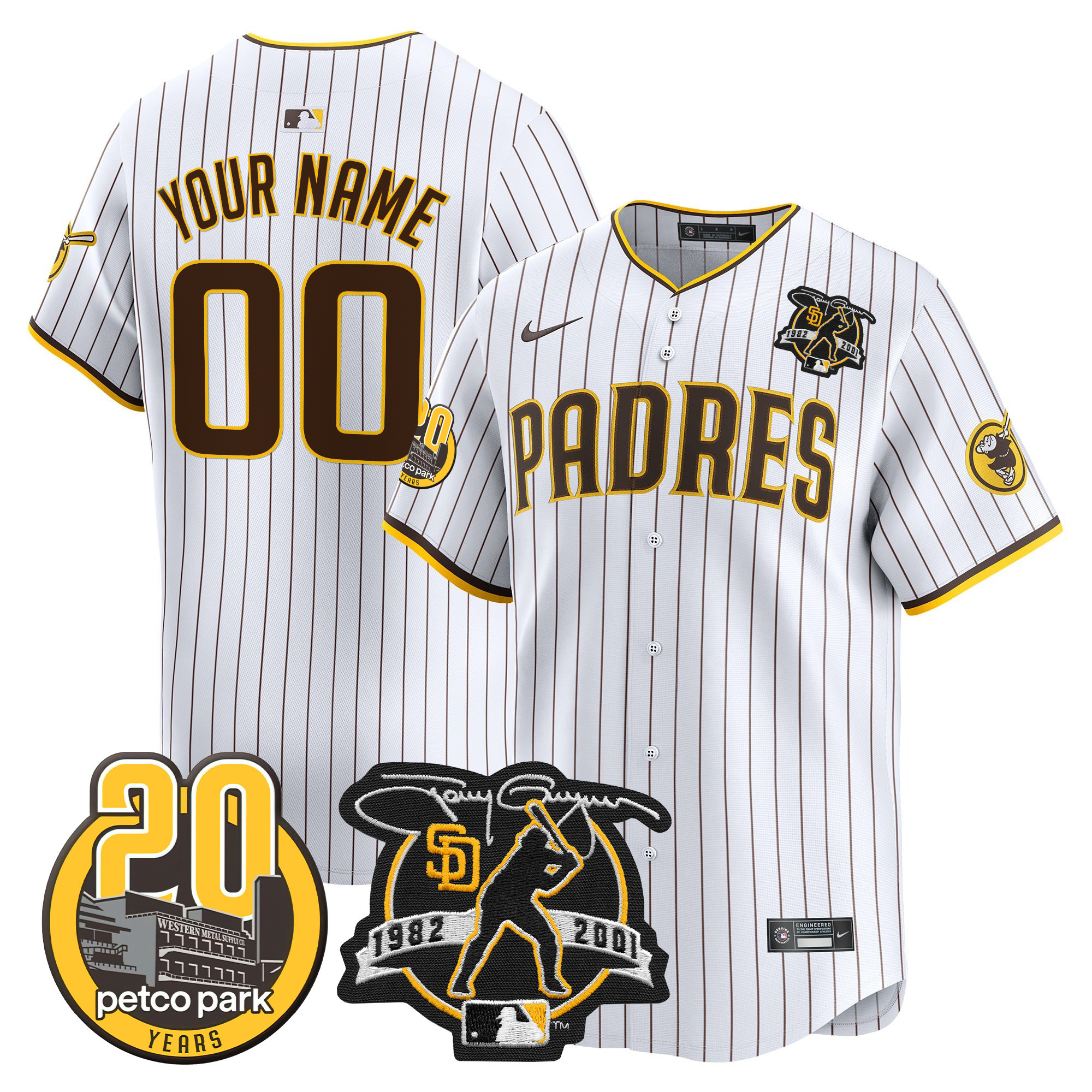 Padres Tony Gwynn & Petco Park 20th Patch Vapor Premier Limited Custom Jersey - All Stitched