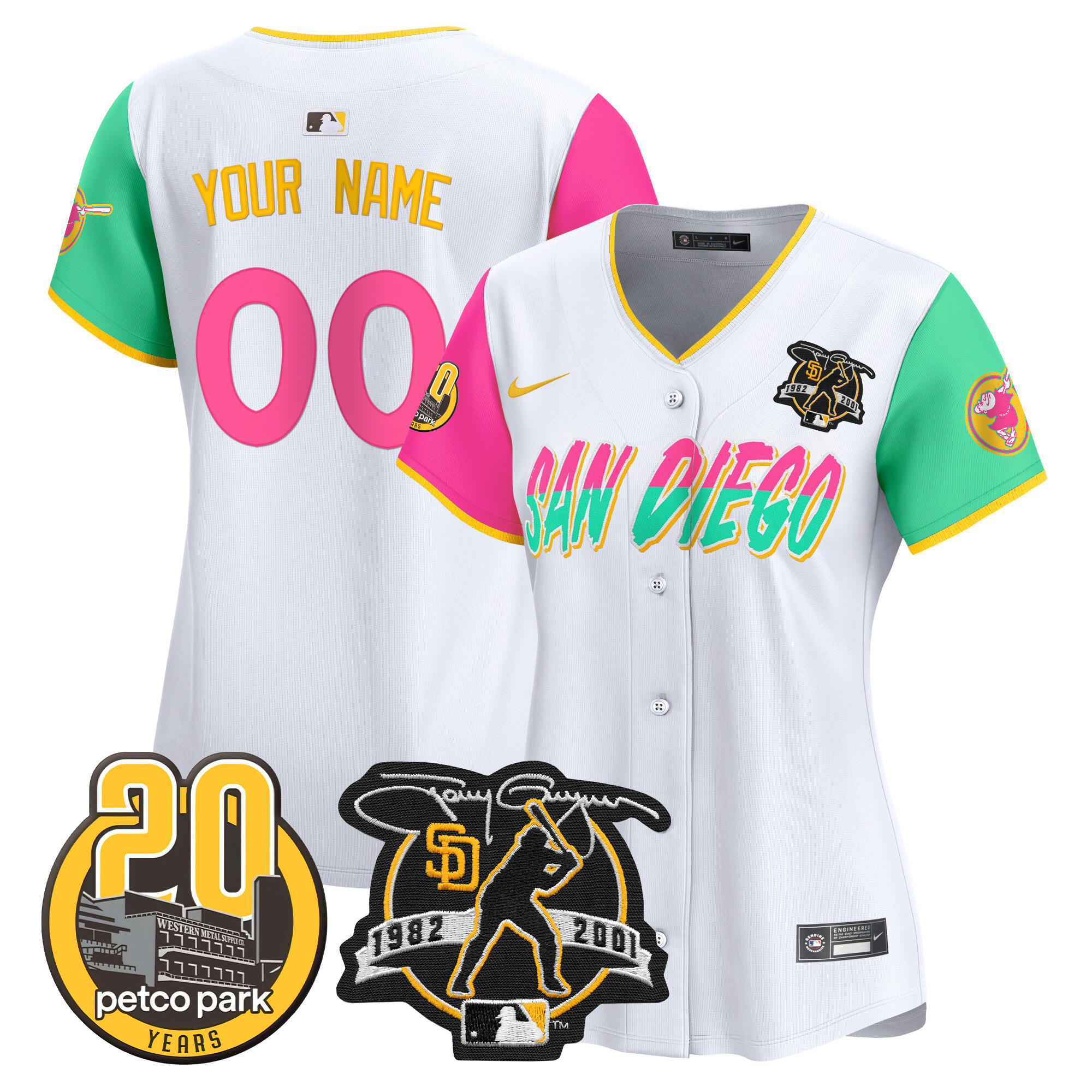 Padres Tony Gwynn & Petco Park 20th Patch Vapor Premier Limited Custom Jersey – All Stitched