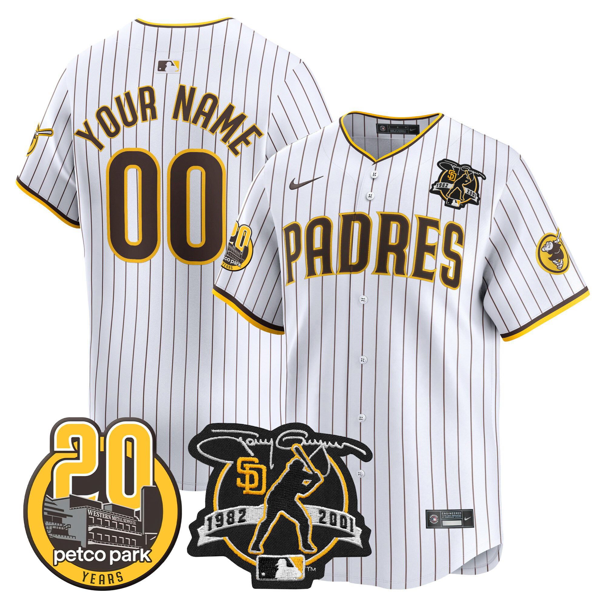 Padres Tony Gwynn & Petco Park 20th Patch Vapor Premier Limited Custom Jersey – All Stitched