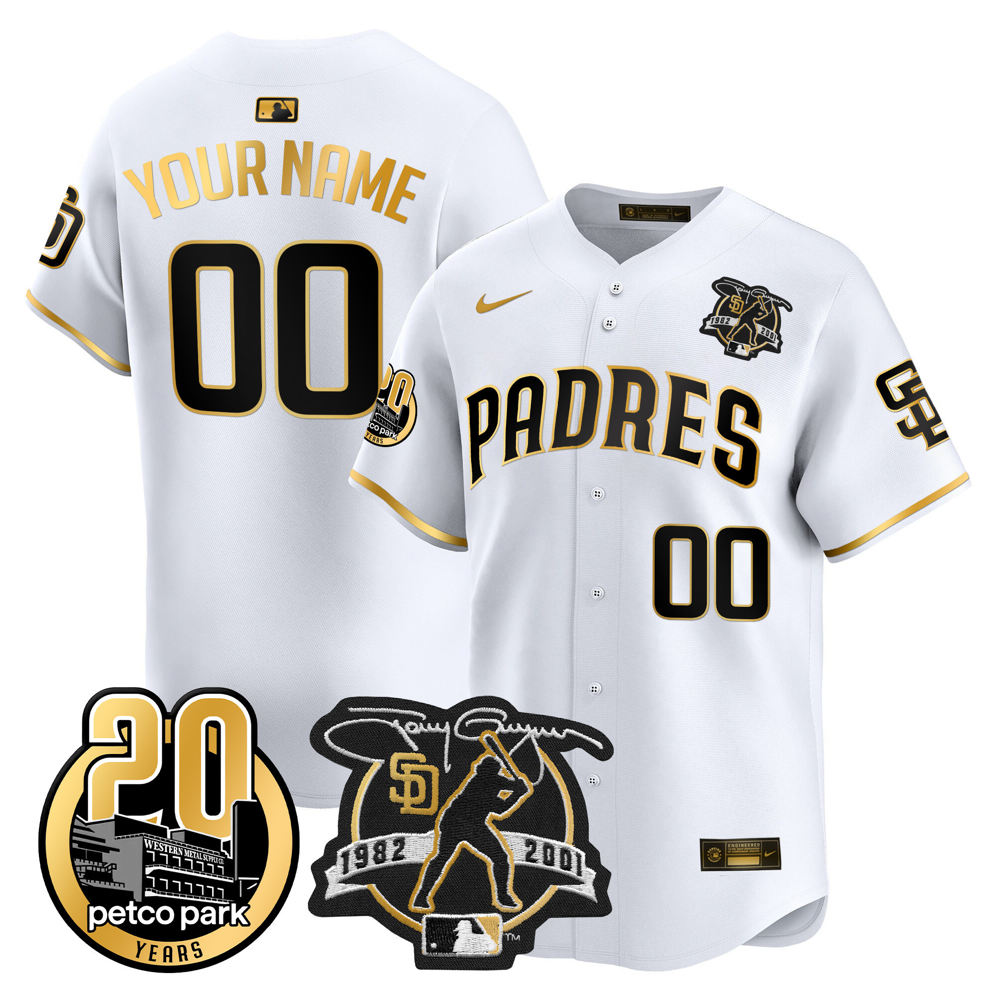 Padres Tony Gwynn & Petco Park 20th Patch Vapor Premier Limited Custom Jersey – All Stitched