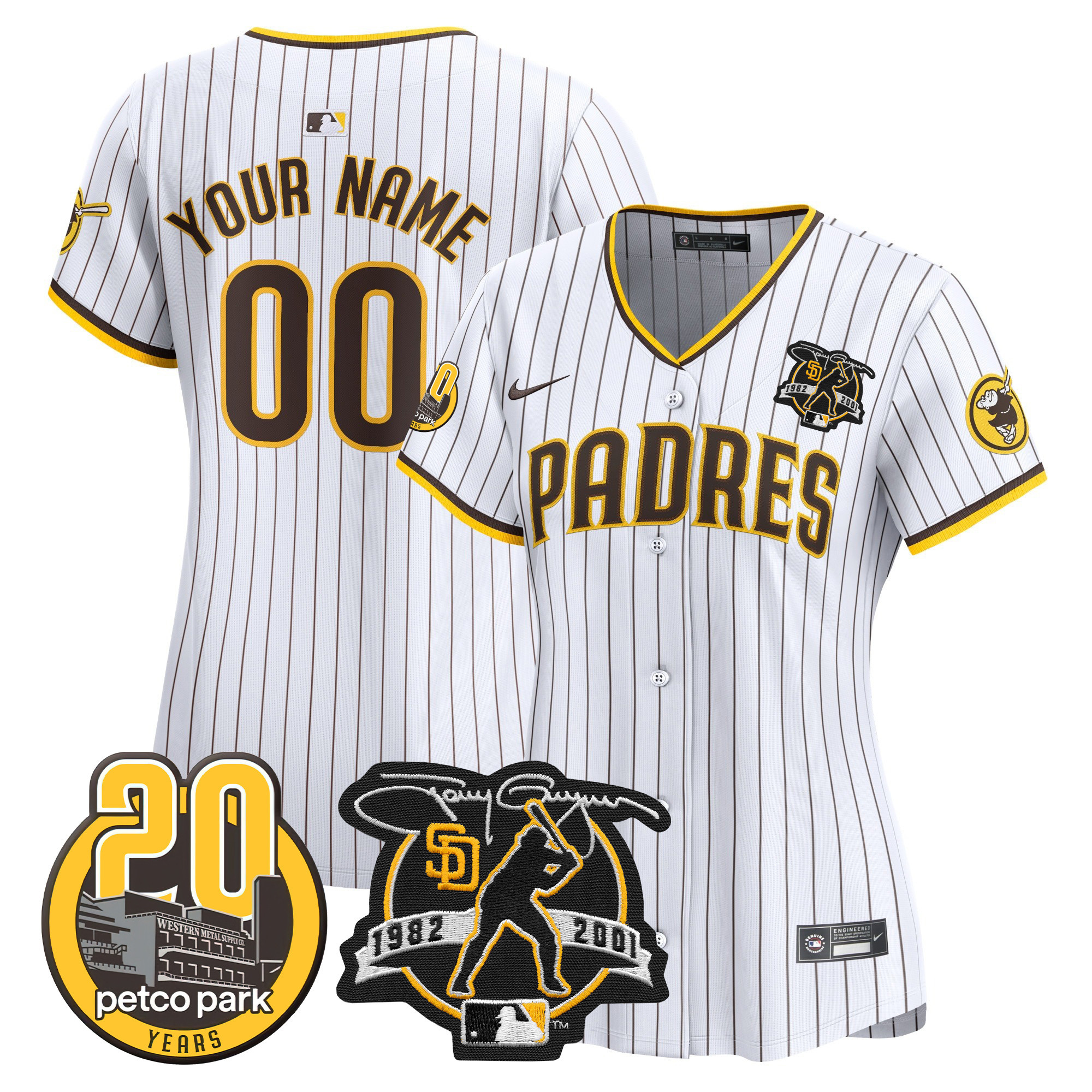 Padres Tony Gwynn & Petco Park 20th Patch Vapor Premier Limited Custom Jersey – All Stitched