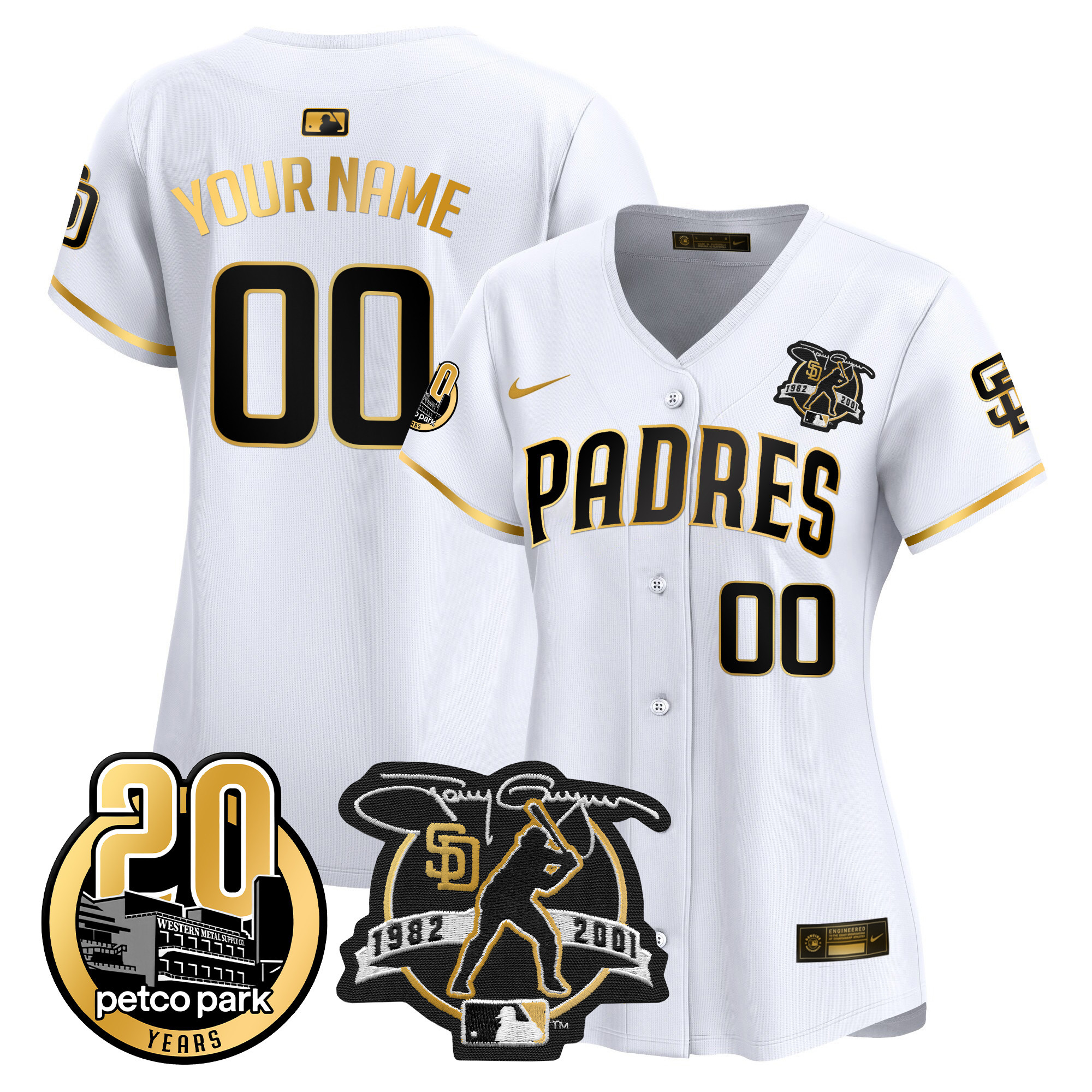 Padres Tony Gwynn & Petco Park 20th Patch Vapor Premier Limited Custom Jersey – All Stitched