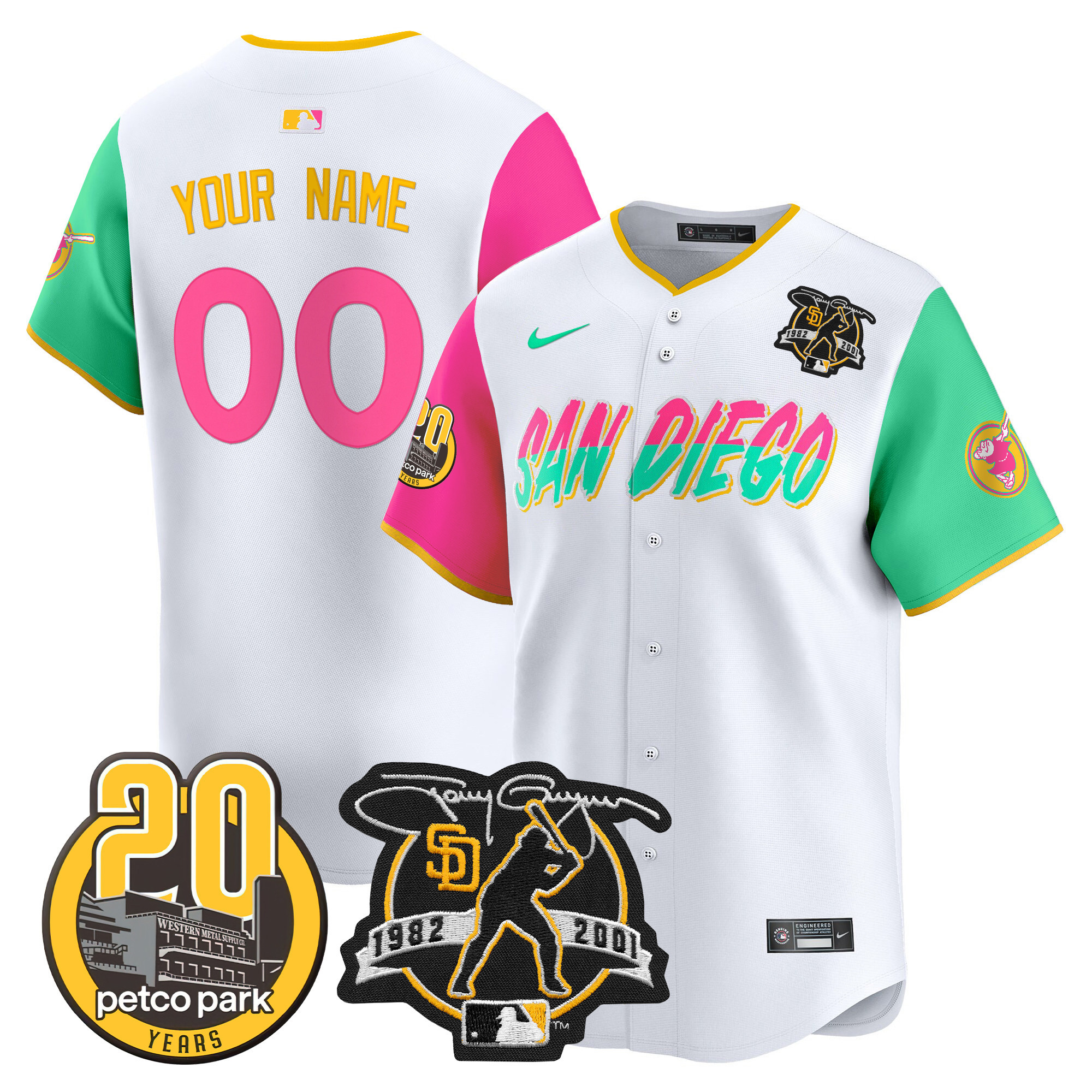 Padres Tony Gwynn & Petco Park 20th Patch Vapor Premier Limited Custom Jersey – All Stitched