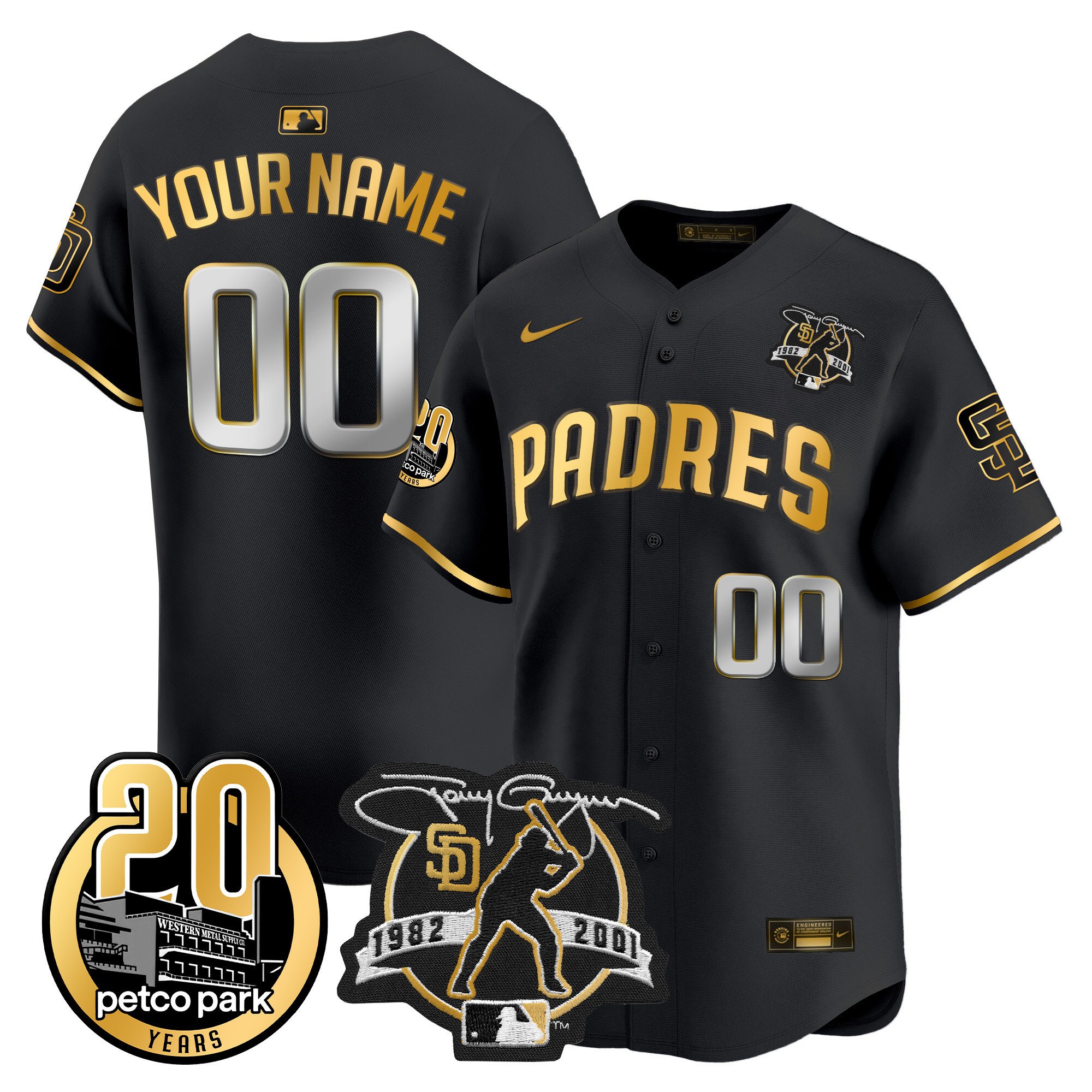 Padres Tony Gwynn & Petco Park 20th Patch Vapor Premier Limited Custom Jersey – All Stitched