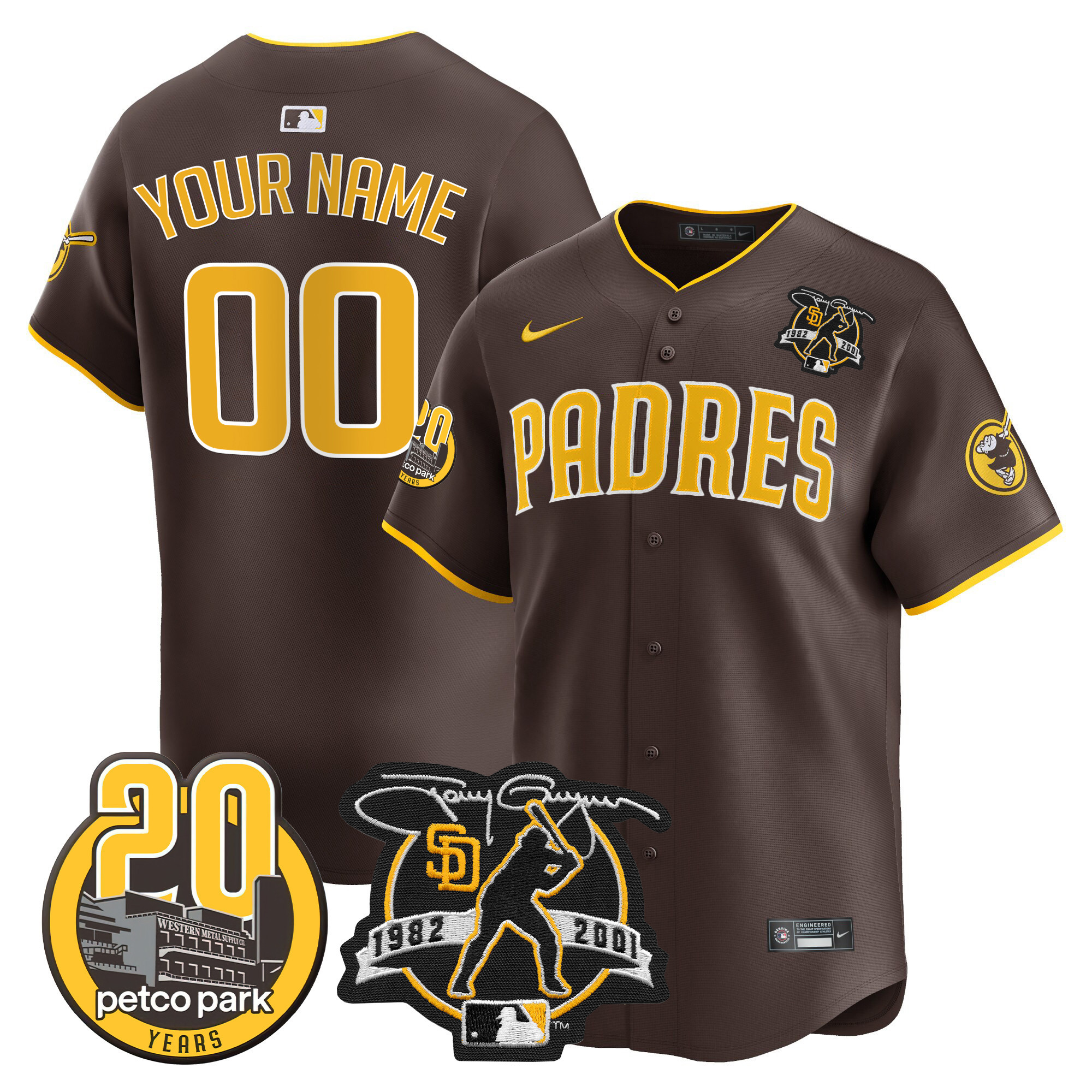 Padres Tony Gwynn & Petco Park 20th Patch Vapor Premier Limited Custom Jersey – All Stitched