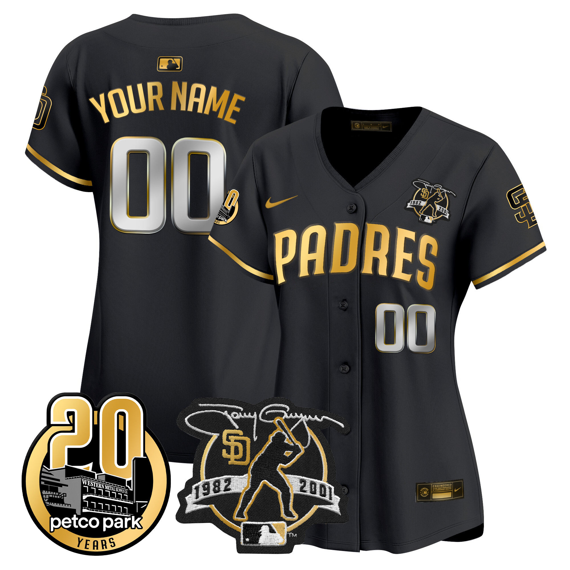 Padres Tony Gwynn & Petco Park 20th Patch Vapor Premier Limited Custom Jersey – All Stitched