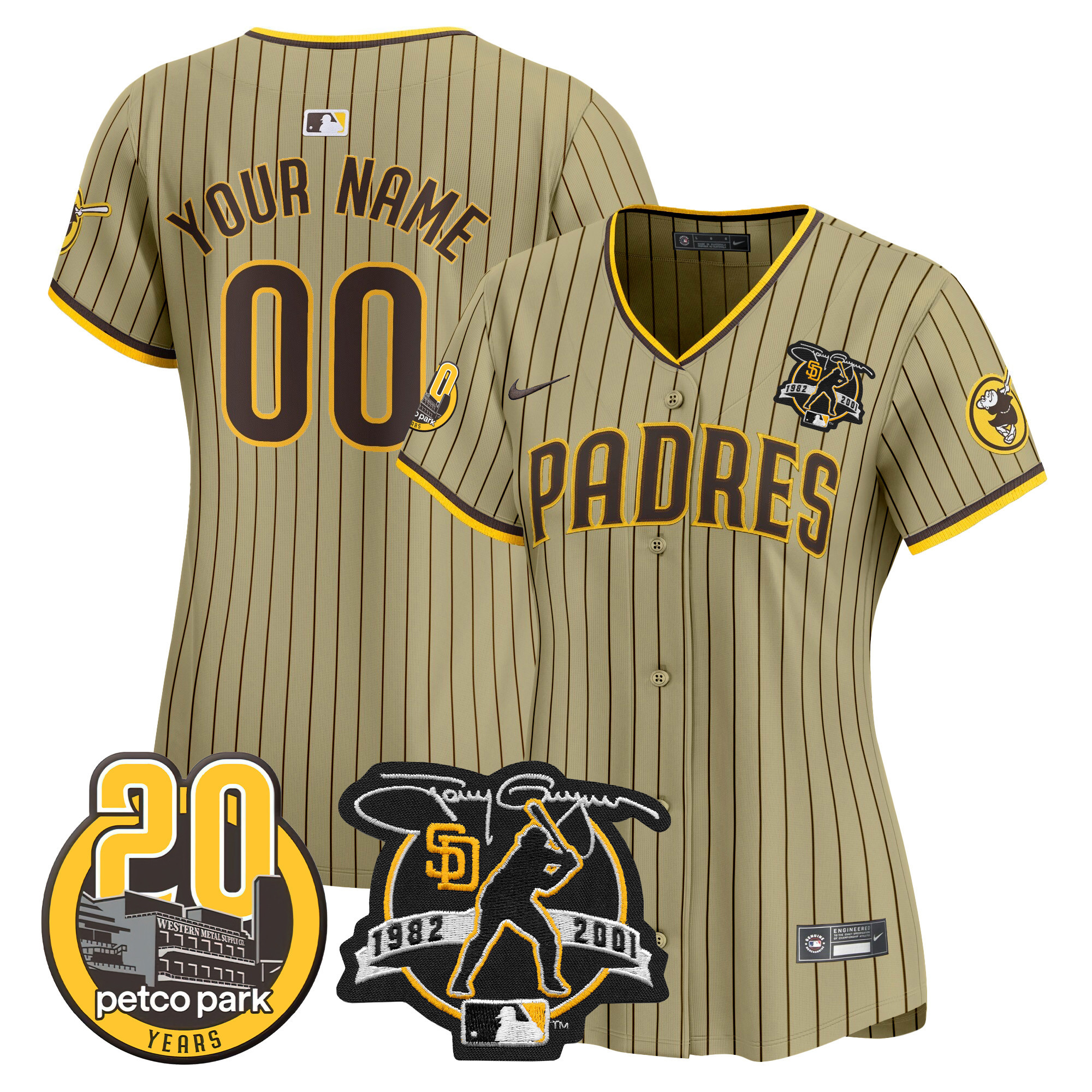 Padres Tony Gwynn & Petco Park 20th Patch Vapor Premier Limited Custom Jersey – All Stitched