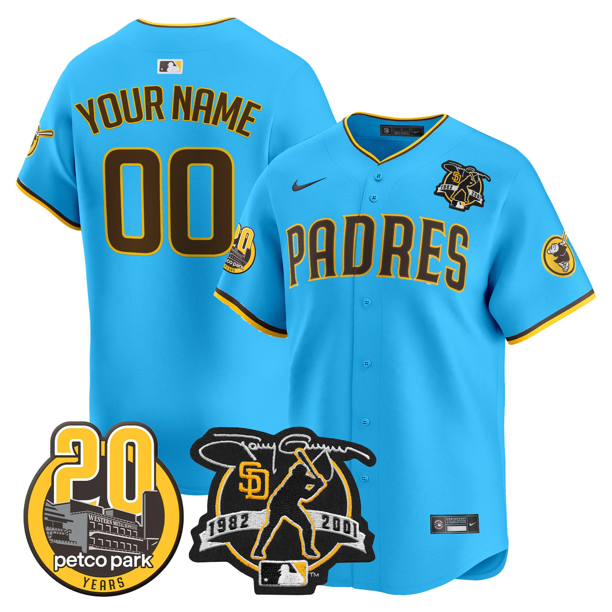 Padres Tony Gwynn & Petco Park 20th Patch Vapor Premier Limited Custom Jersey V2 – All Stitched