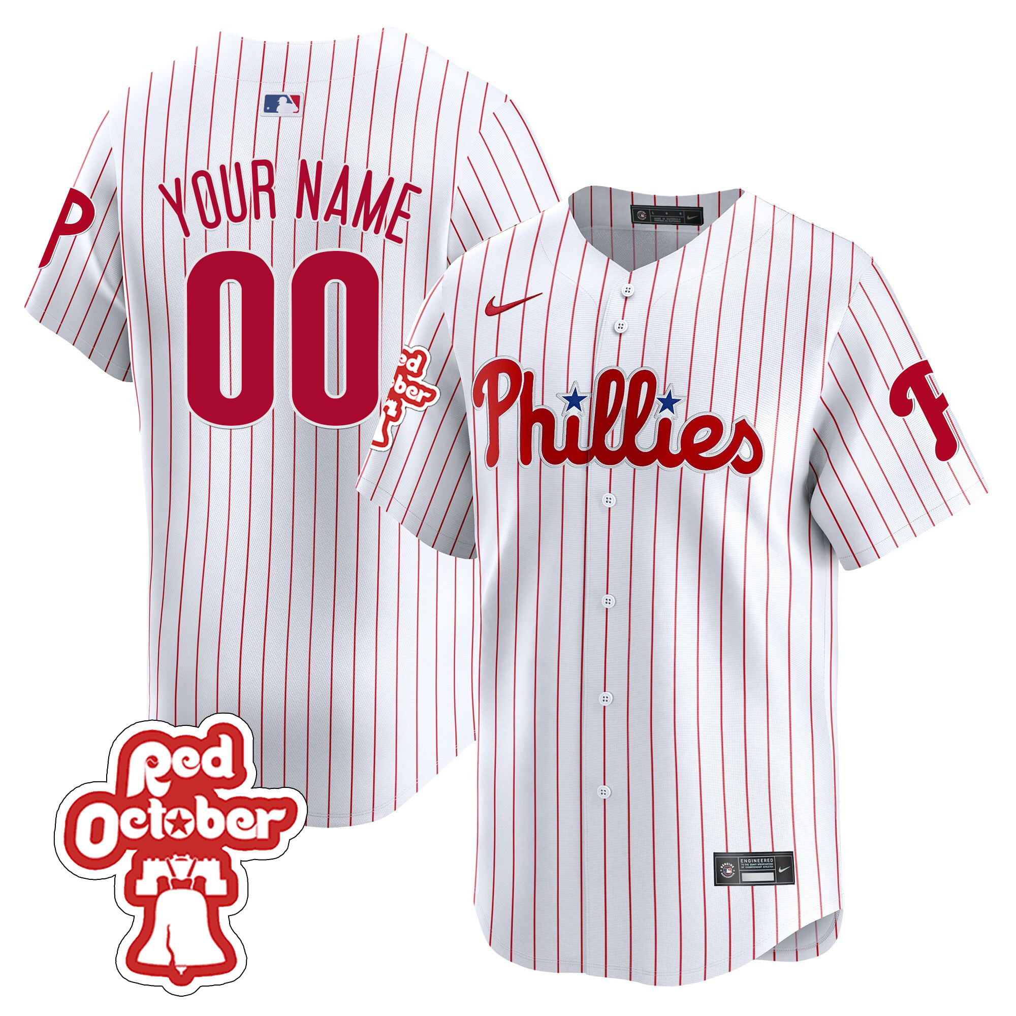 Phillies Red Octorber Patch Vapor Premier Limited Custom Jersey - All Stitched