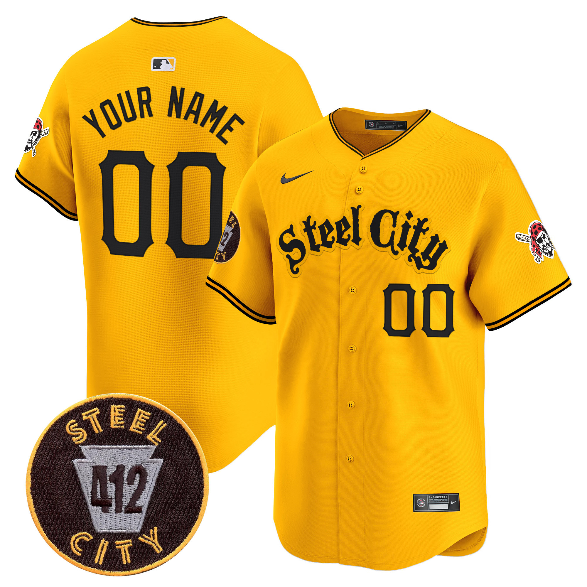 Pittsburgh Pirates 412 Patch Vapor Premier Limited Custom Jersey V5 - All Stitched