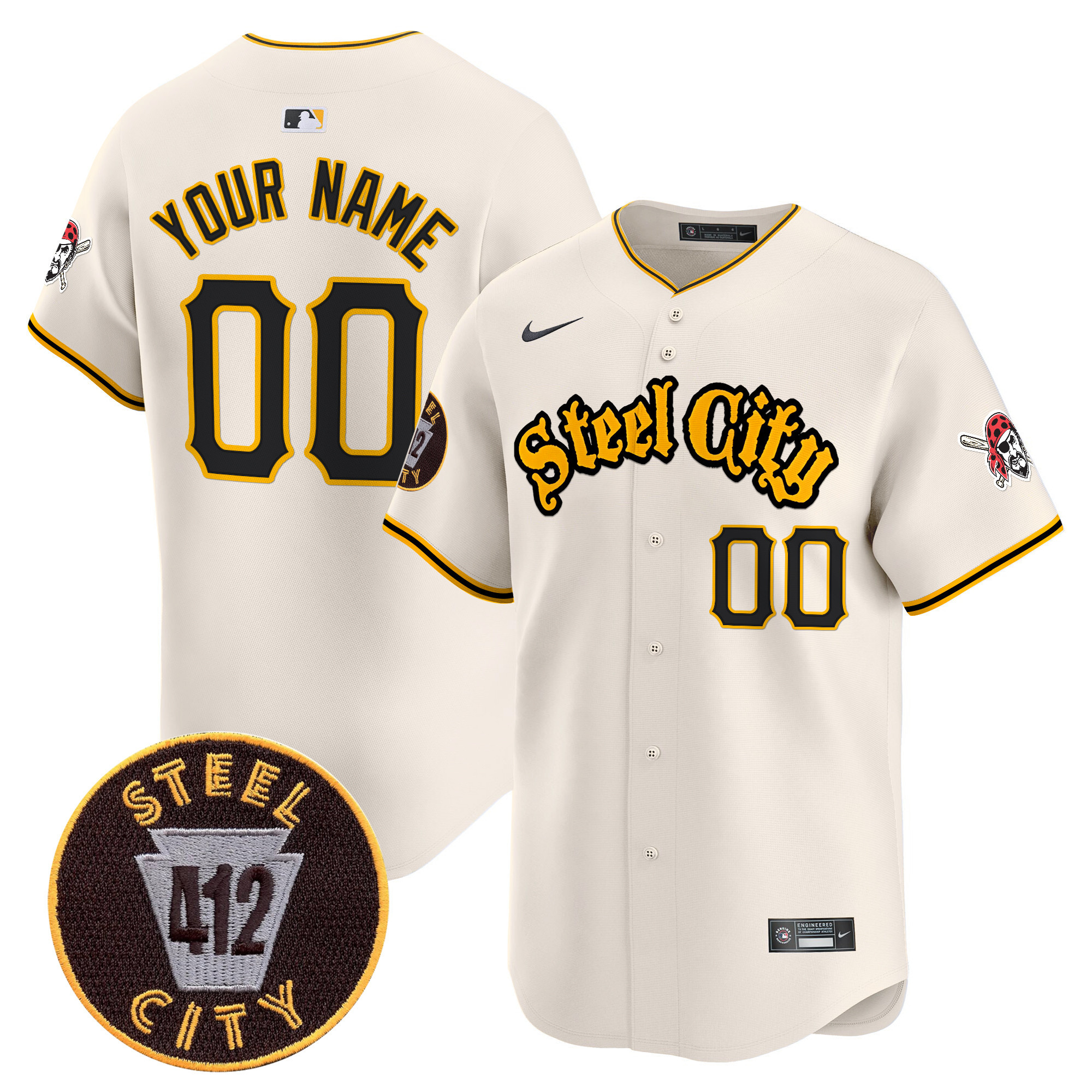 Pittsburgh Pirates 412 Patch Vapor Premier Limited Custom Jersey V5 - All Stitched