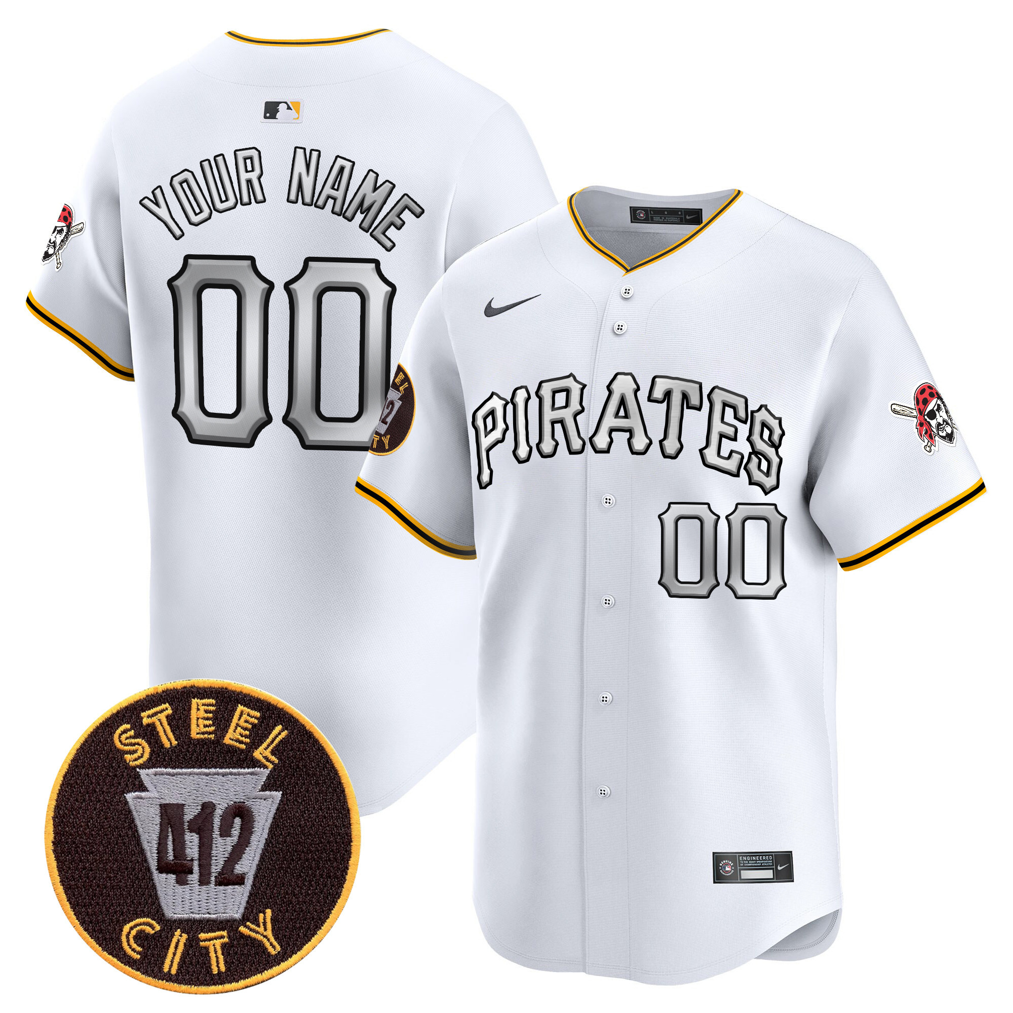 Pittsburgh Pirates 412 Patch Vapor Premier Limited Custom Jersey V6 - All Stitched