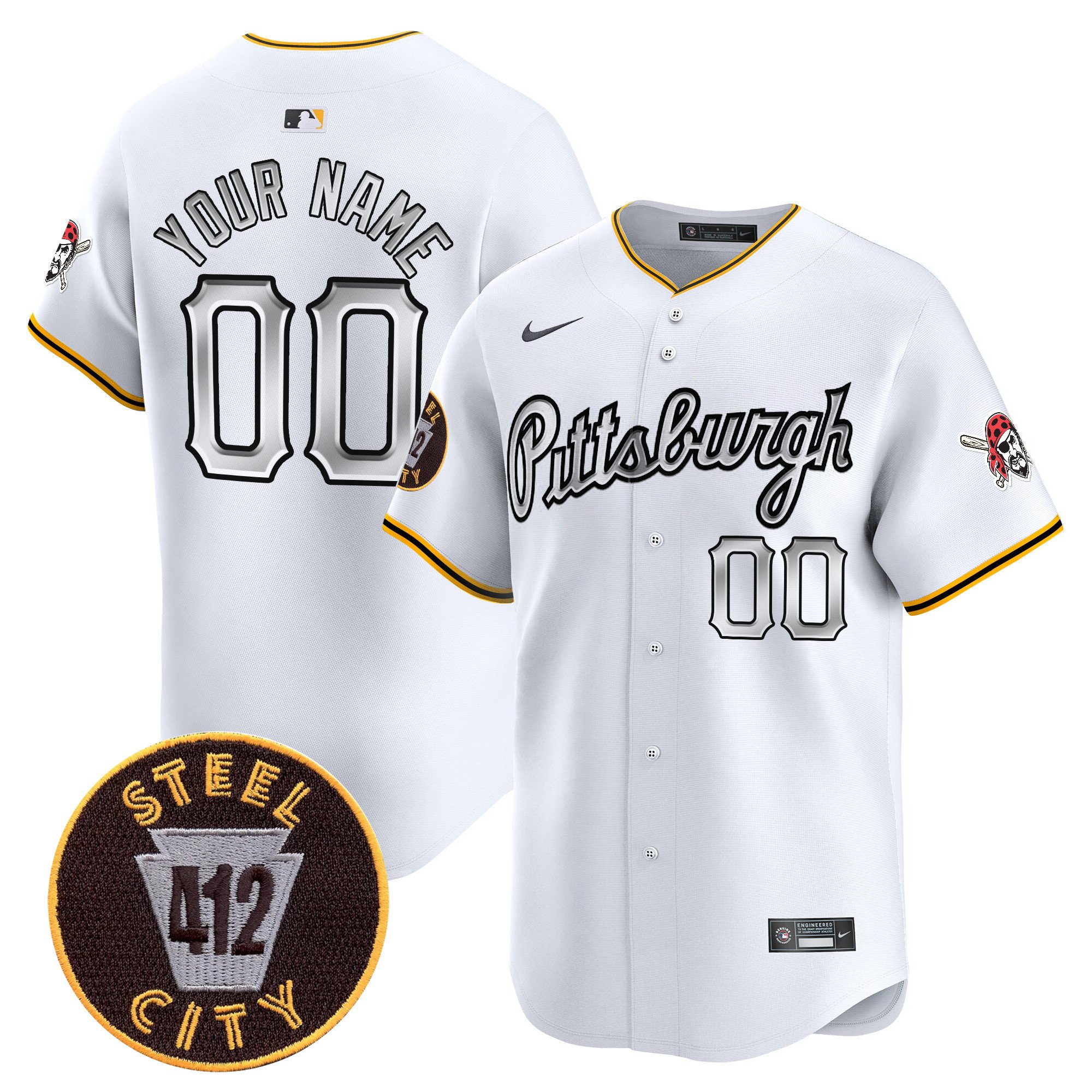 Pittsburgh Pirates 412 Patch Vapor Premier Limited Custom Jersey V7 - All Stitched