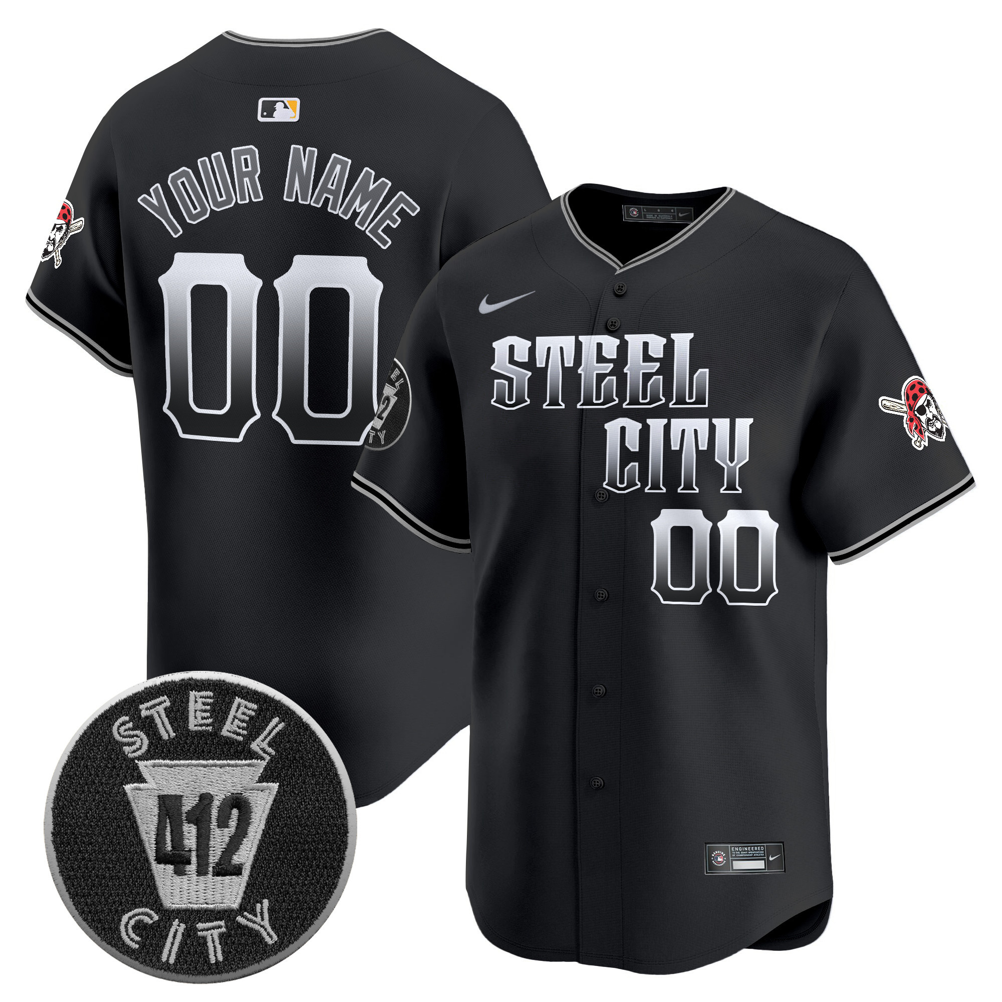 Pittsburgh Pirates 412 Patch Vapor Premier Limited Custom Jersey V8 - All Stitched