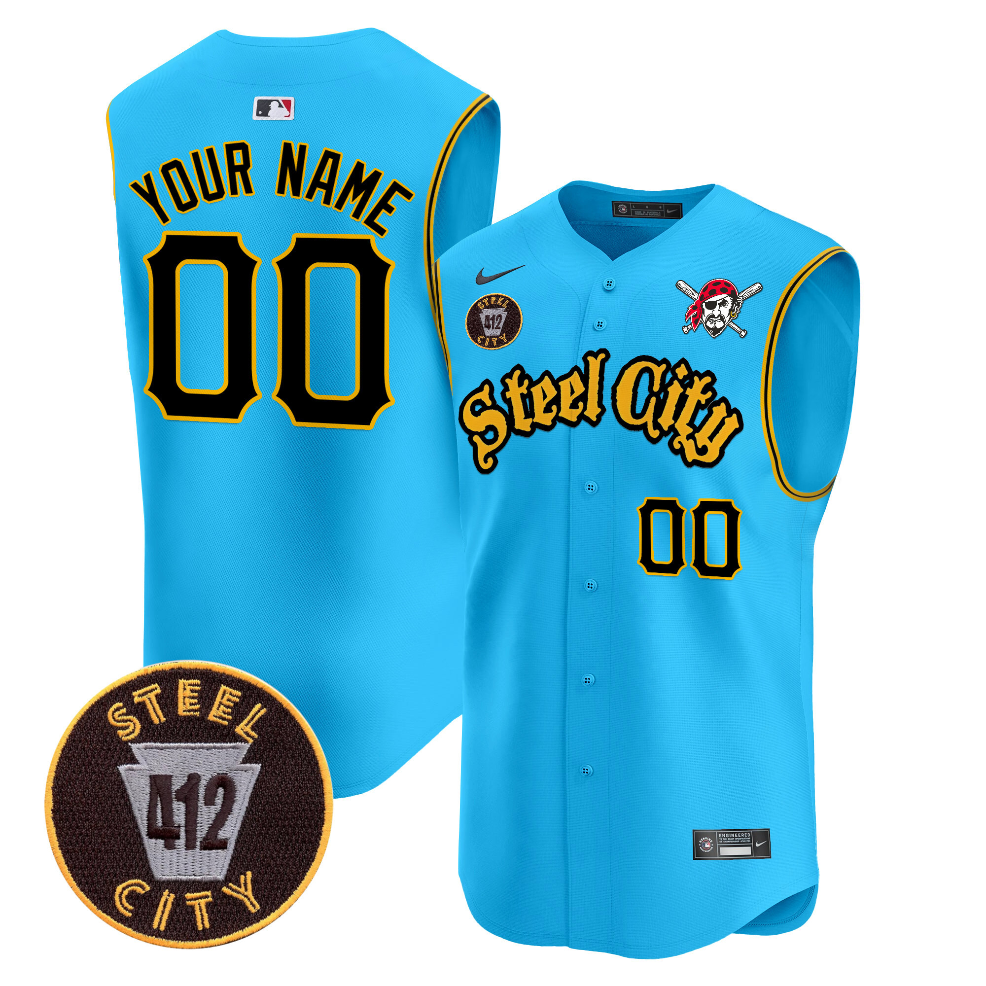 Pittsburgh Pirates 412 Patch Vapor Premier Sleeveless Custom Jersey - All Stitched