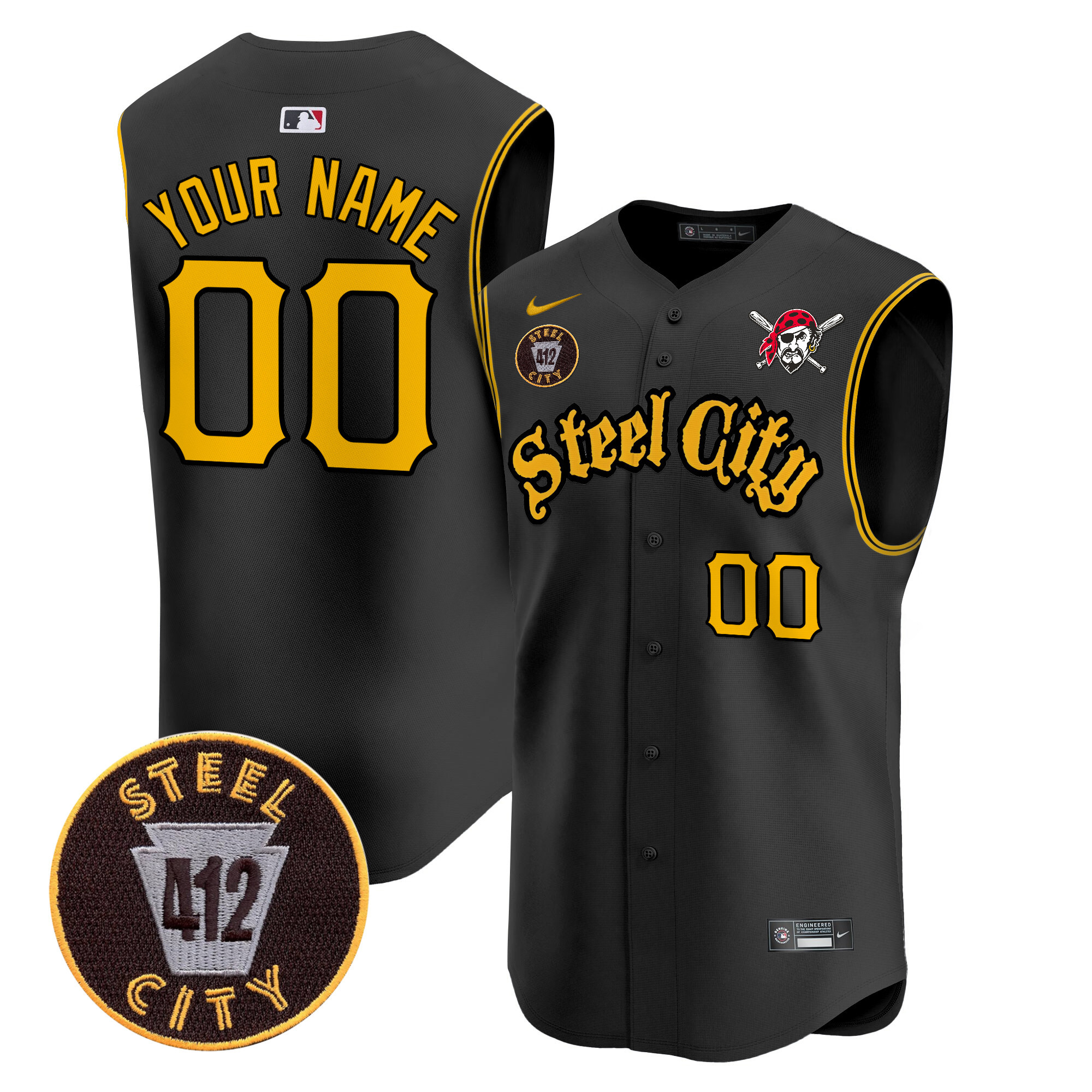 Pittsburgh Pirates 412 Patch Vapor Premier Sleeveless Custom Jersey - All Stitched