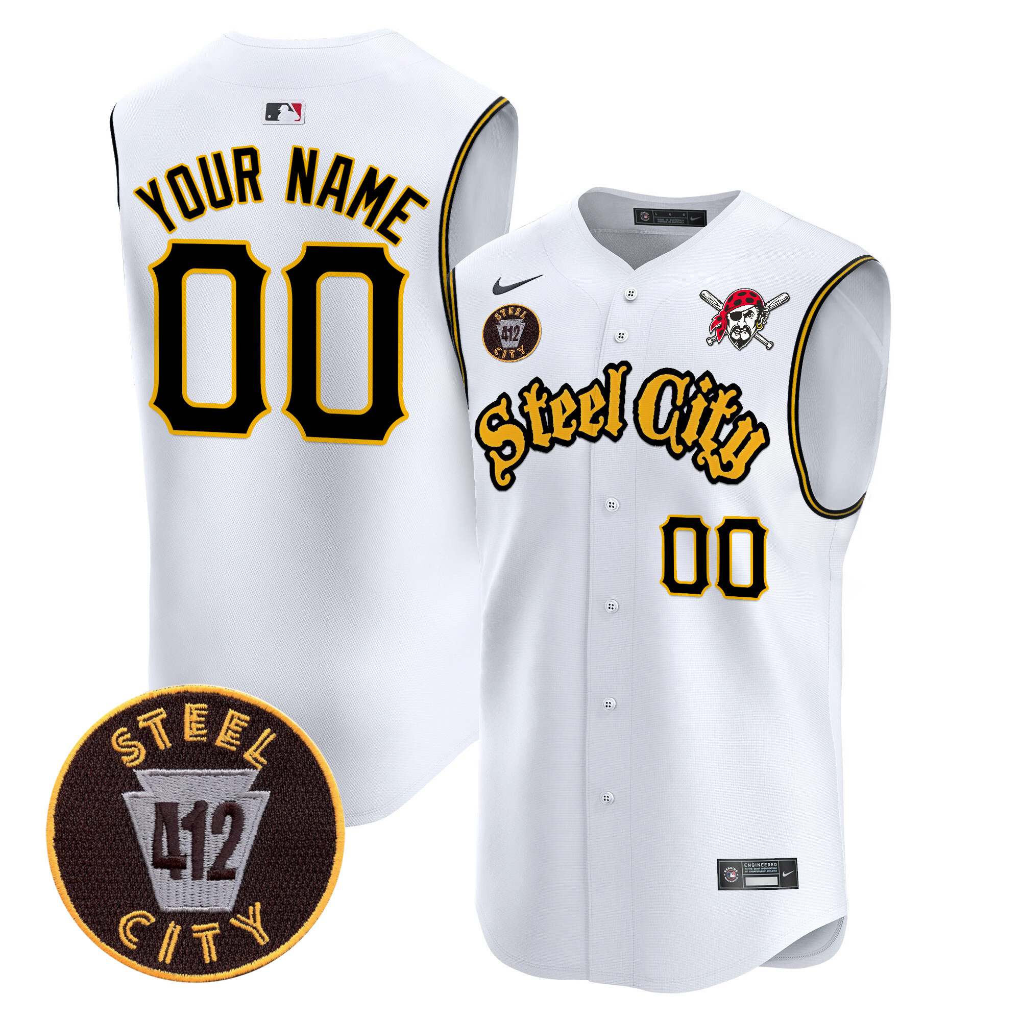 Pittsburgh Pirates 412 Patch Vapor Premier Sleeveless Custom Jersey - All Stitched