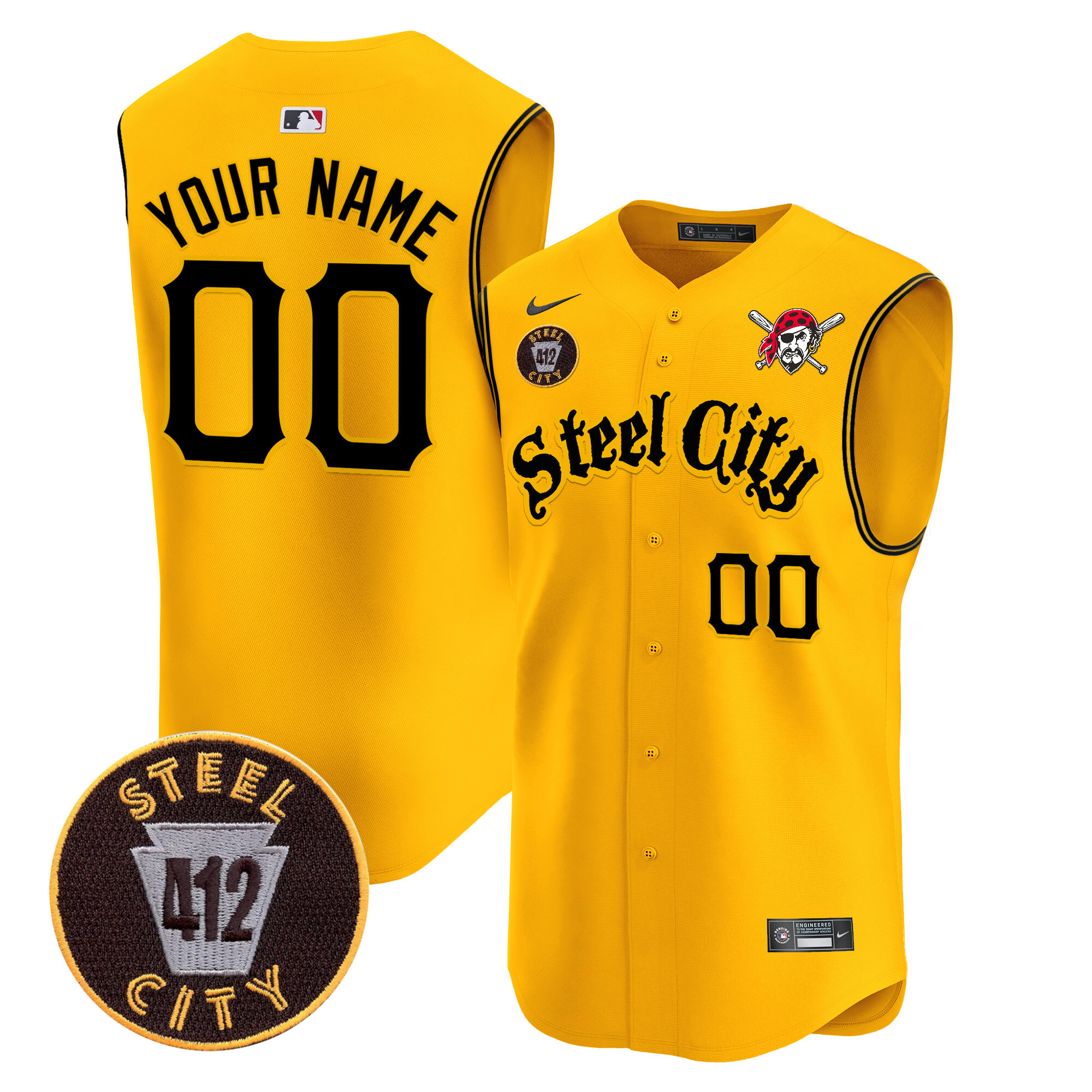 Pittsburgh Pirates 412 Patch Vapor Premier Sleeveless Custom Jersey - All Stitched