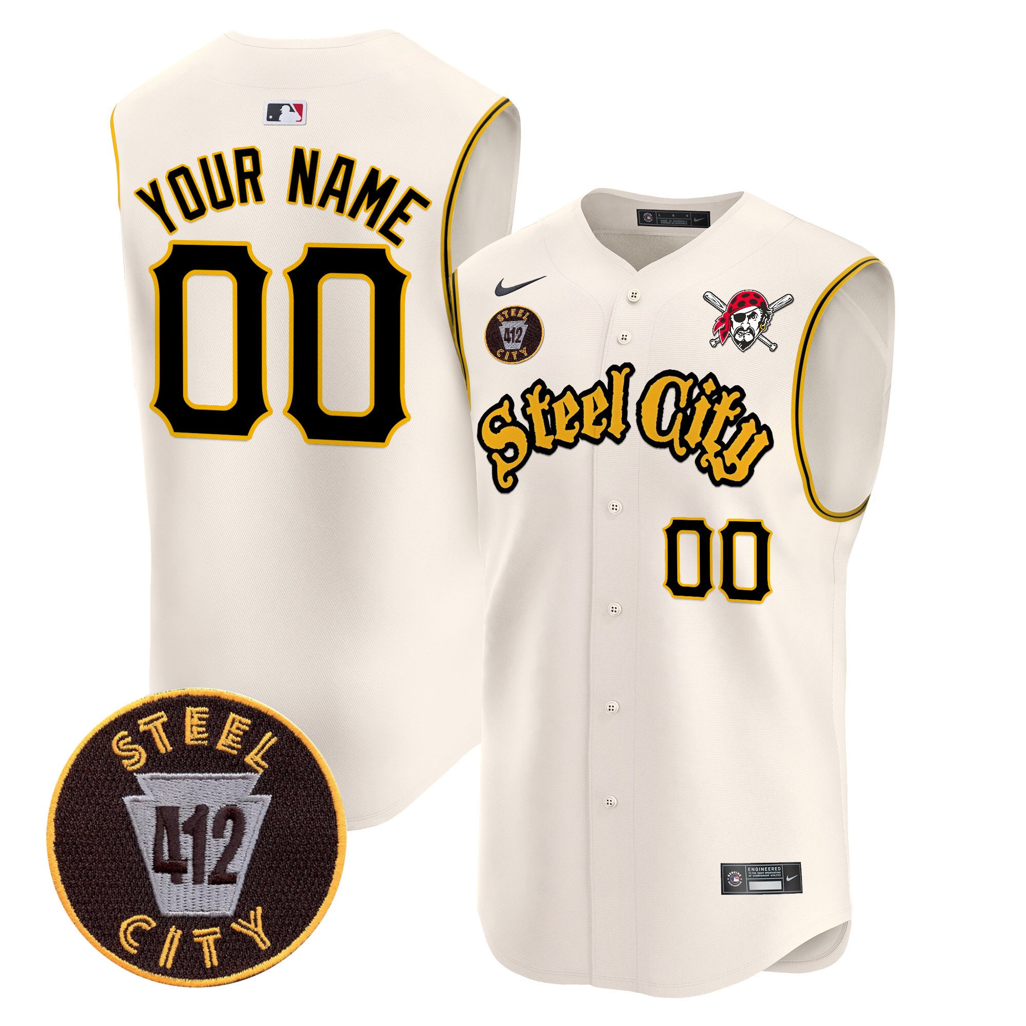 Pittsburgh Pirates 412 Patch Vapor Premier Sleeveless Custom Jersey - All Stitched