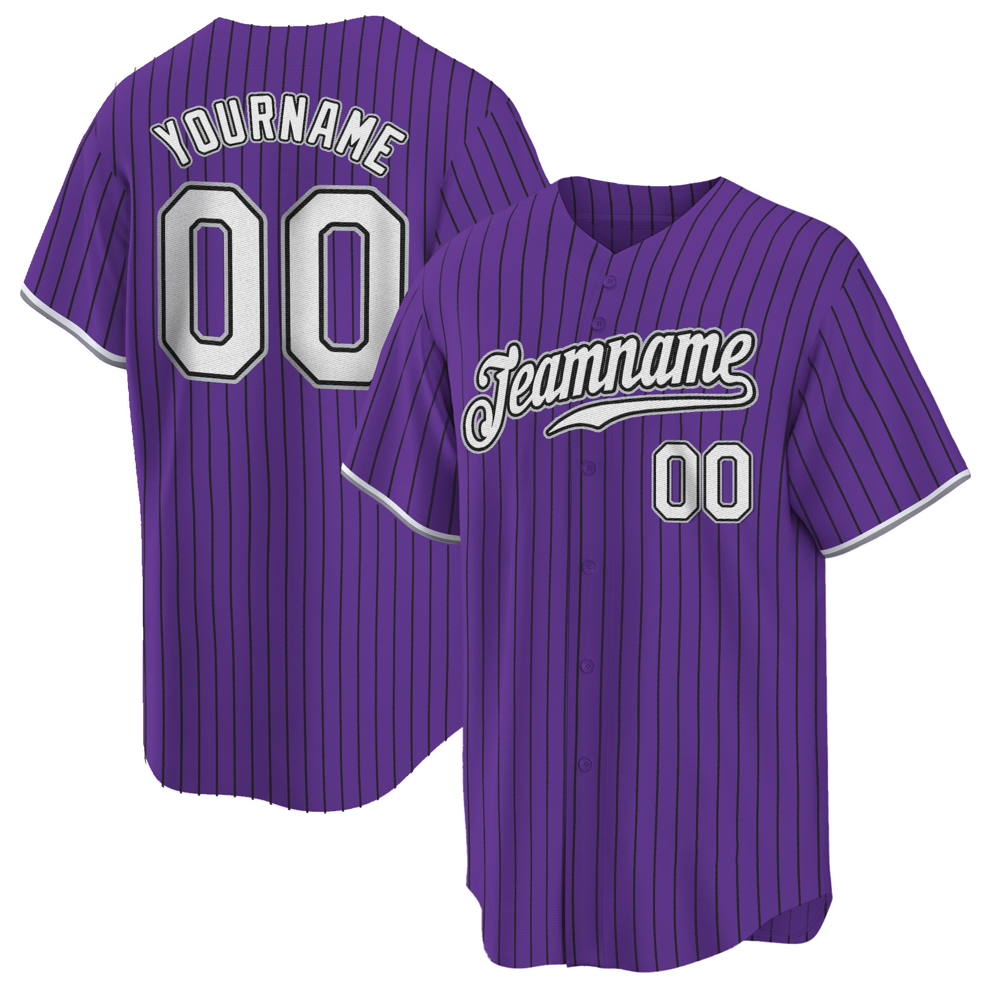 Purple Black Pinstripe White - Gray Custom Baseball Jersey